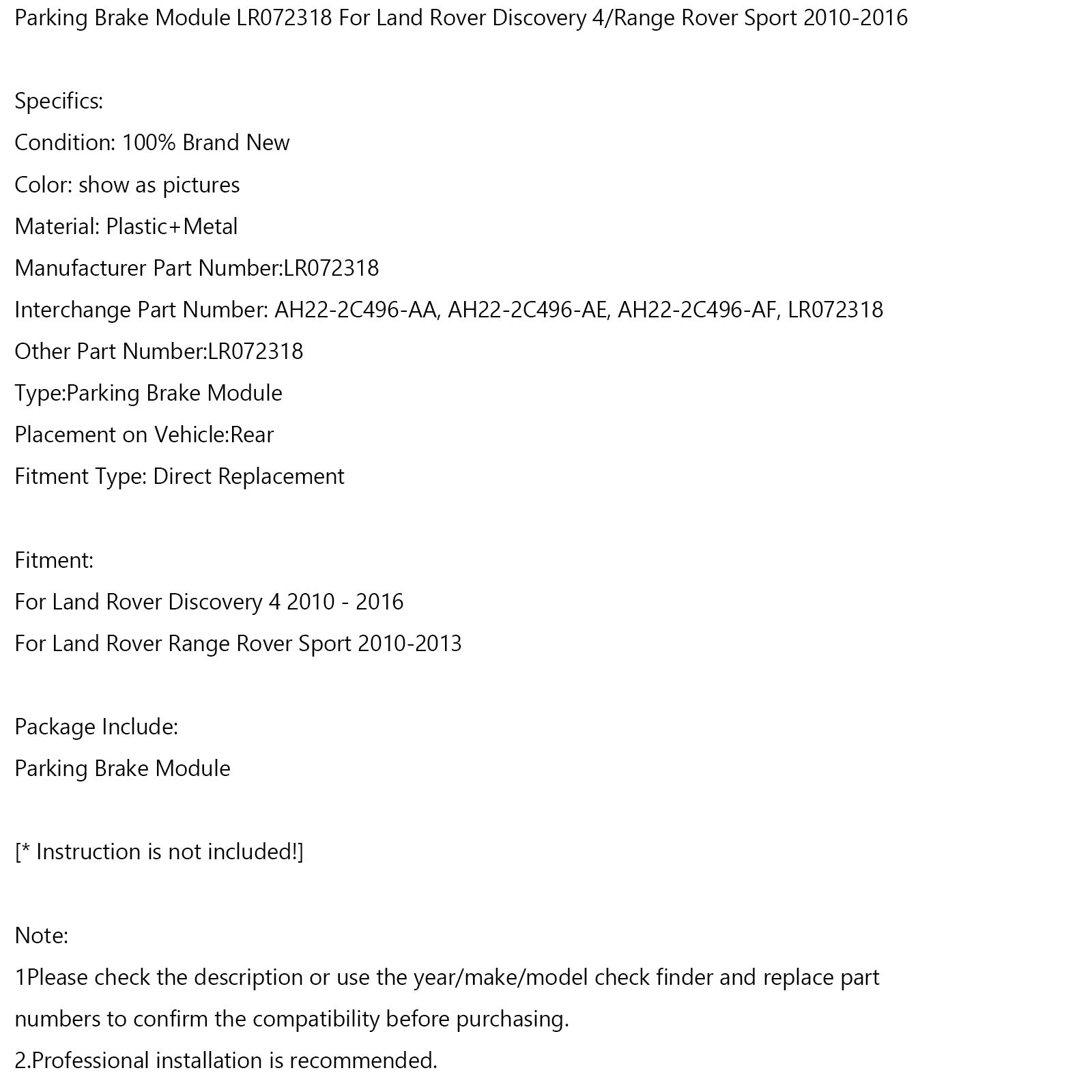 AH22-2C496-AA / LR072318 - Module Frein Stationnement Arrière Discovery 4 L319