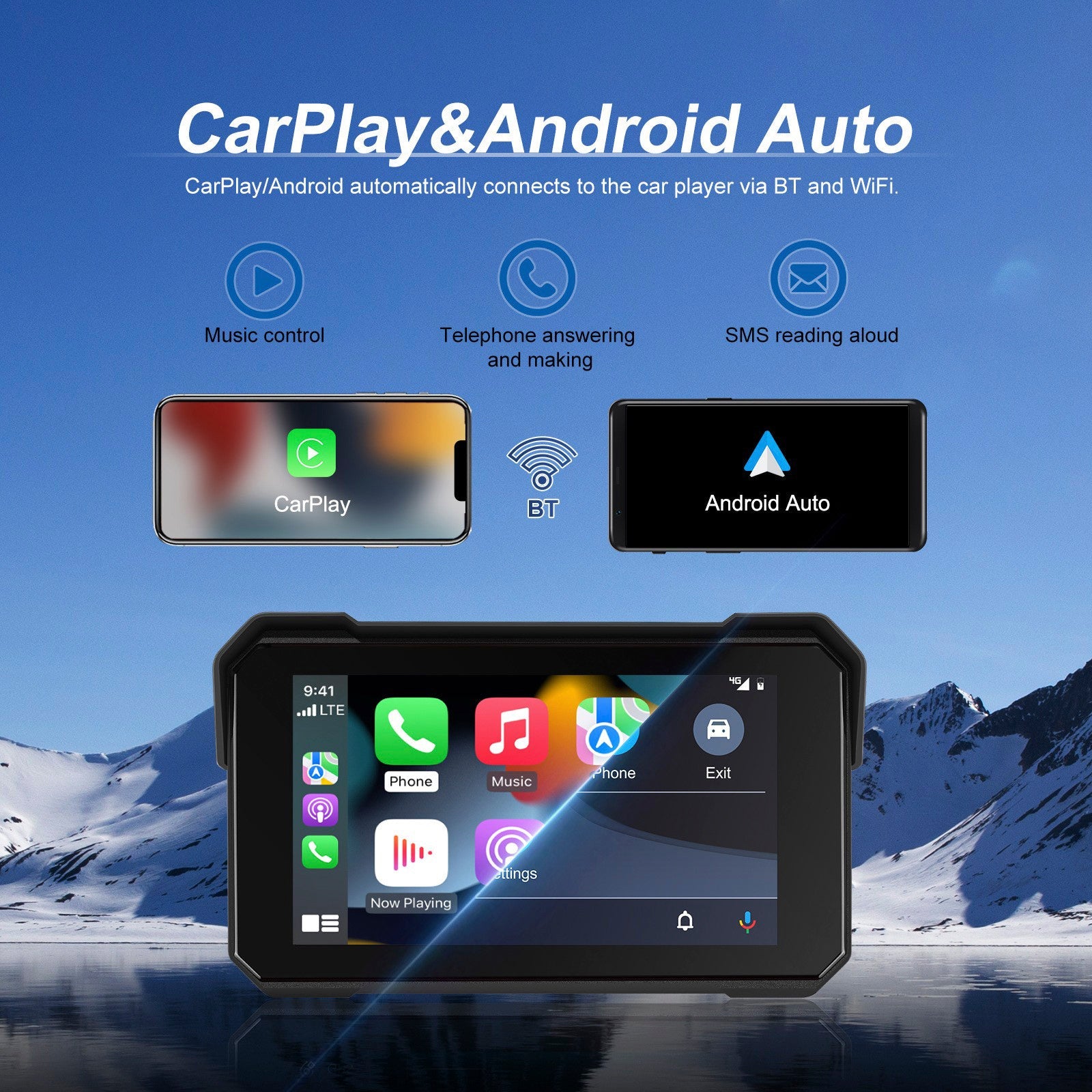 5 tuuman CarPlay Android Auto vedenpitävä langaton navigointimoottori moottoripyörille