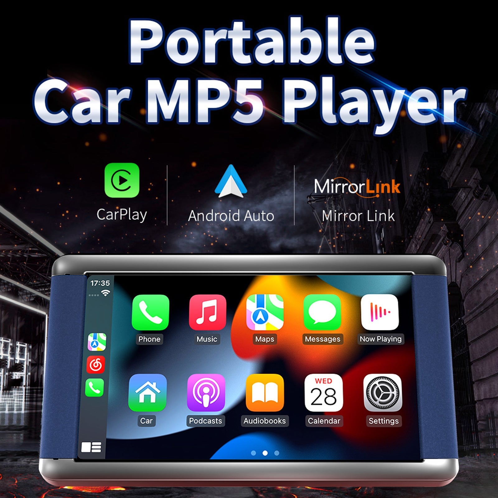 7 inch draagbare auto MP5-speler Bluetooth-monitor Draadloos Carplay + 4 LED-camera's