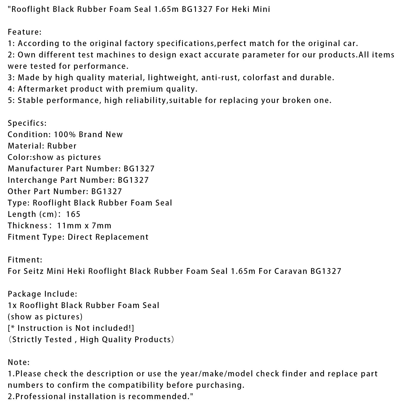 Joint d'étanchéité en mousse de caoutchouc noir pour lanterneau 1,65 m BG1327 pour Heki Mini