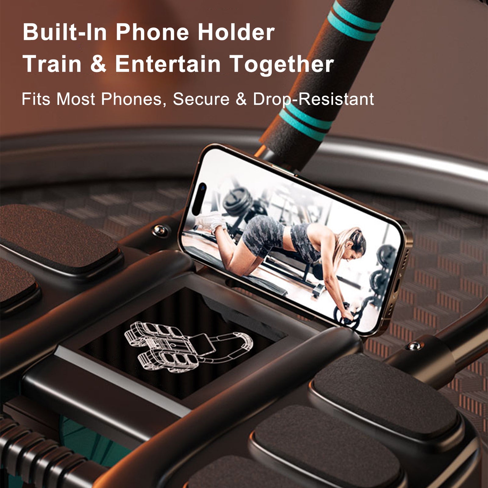 Équipement de Gym Domestique Portable - Roue Abdominale à Rebond Automatique Bleue avec Support de Coude et Stabilité à 4 Roues - Inclut une Minuterie - Entraîneur de Gainage Parfait pour Hommes et Femmes