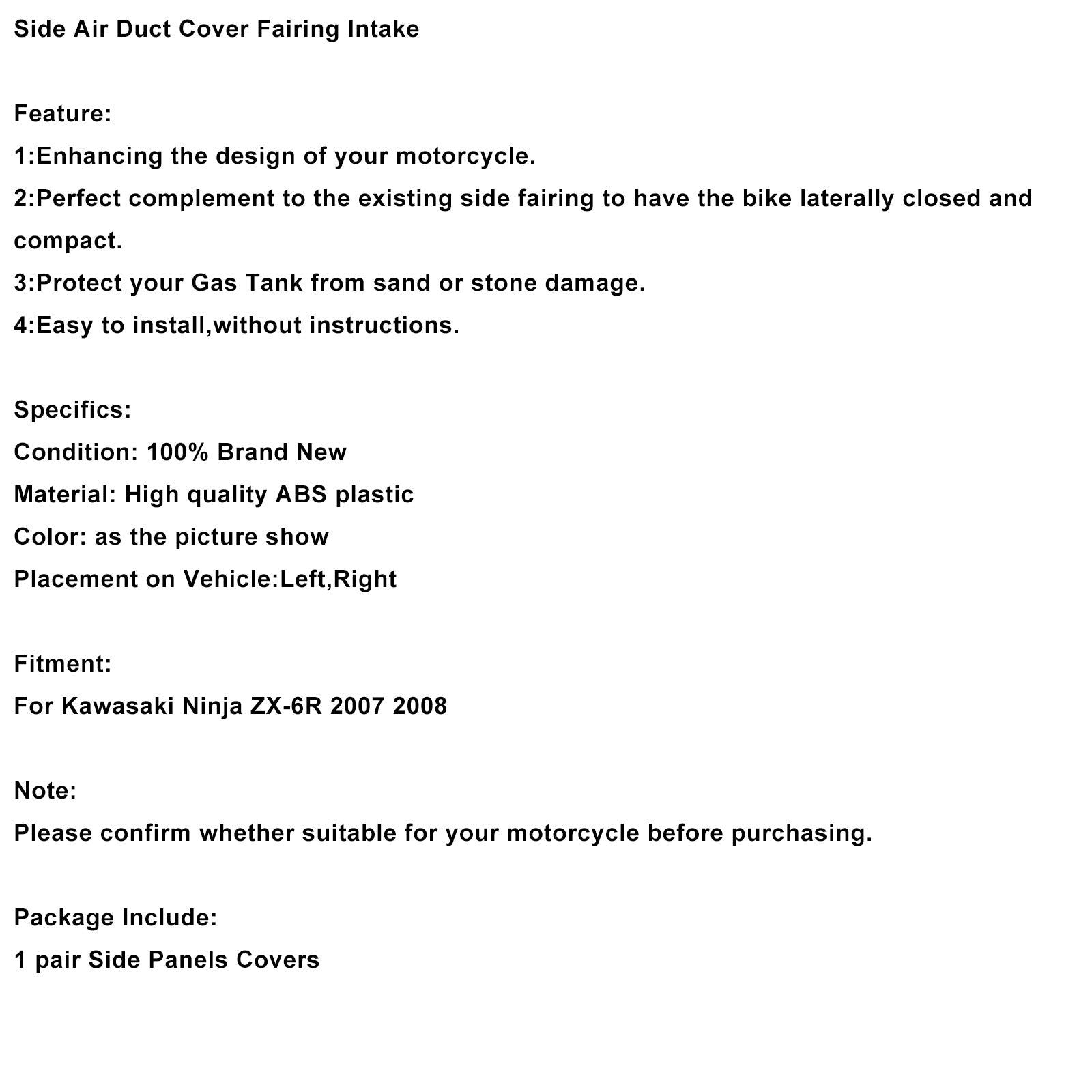 Stranski pokrov zračnega kanala za oklep Kawasaki Ninja ZX-6R 2007-2008