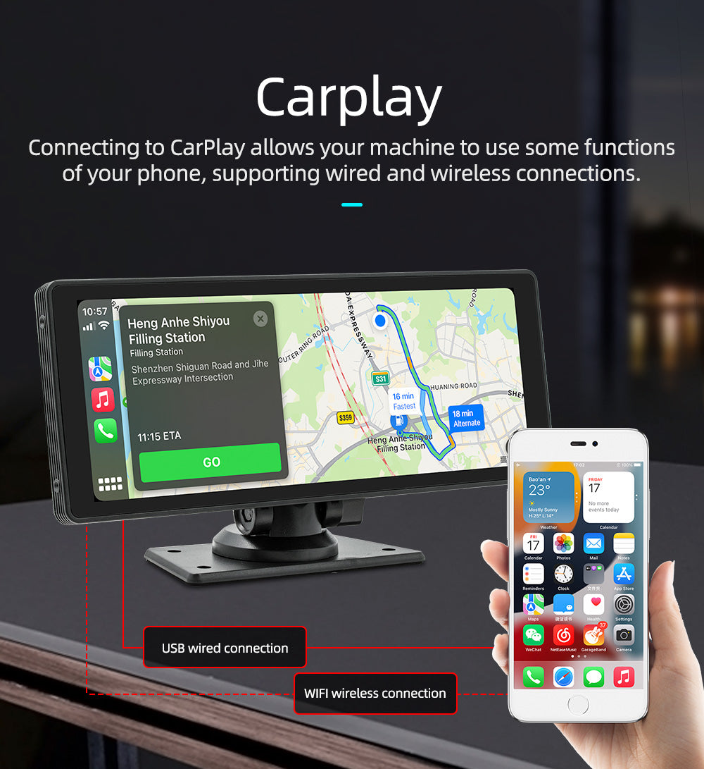 10.26" Carplay Wireless Bluetooth FM Radio Car MP5 Player AHD Registratore Fotocamera