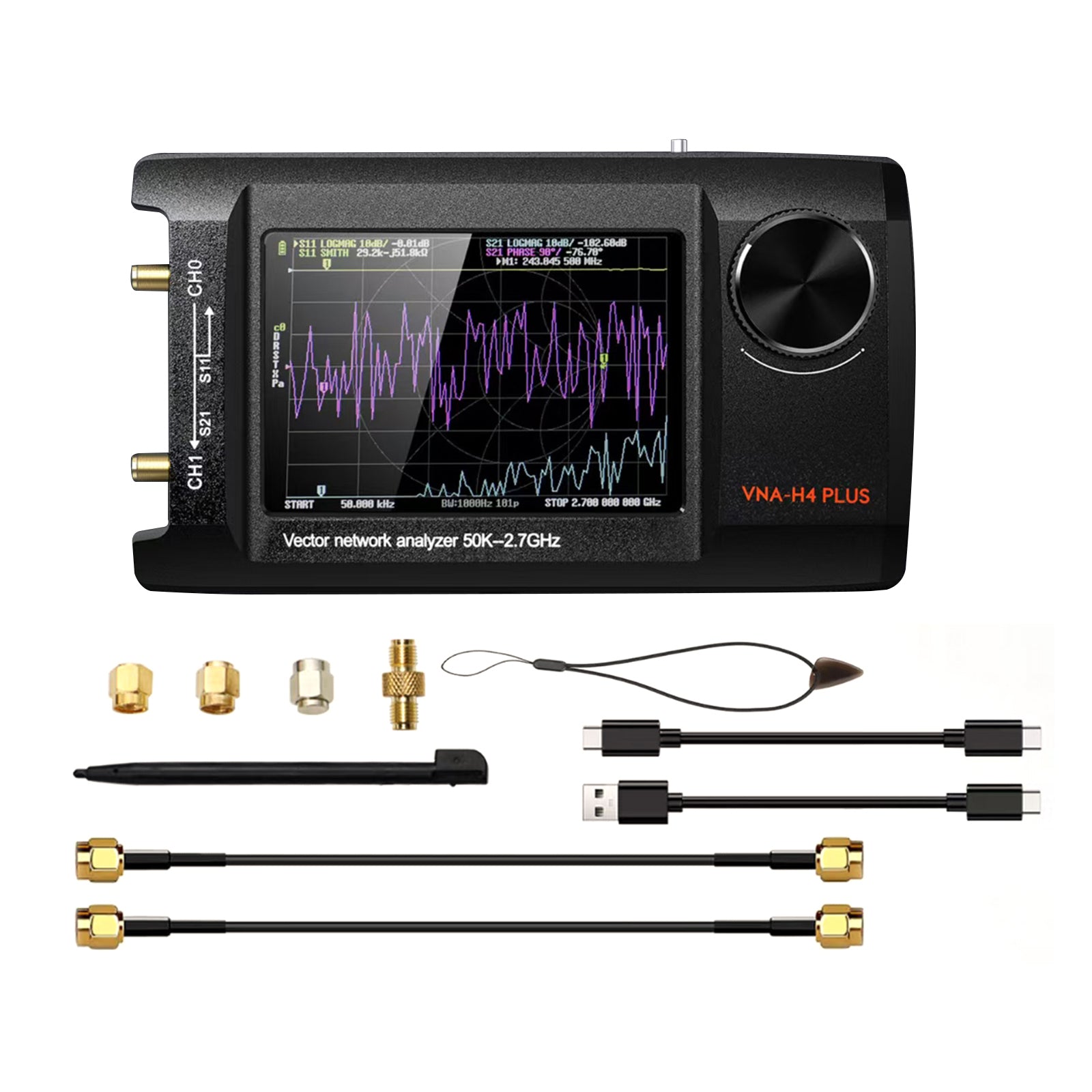 Izboljšan ročni vektorski omrežni analizator NanoVNA Plus 50 kHz–2,7 GHz (4-palčni)