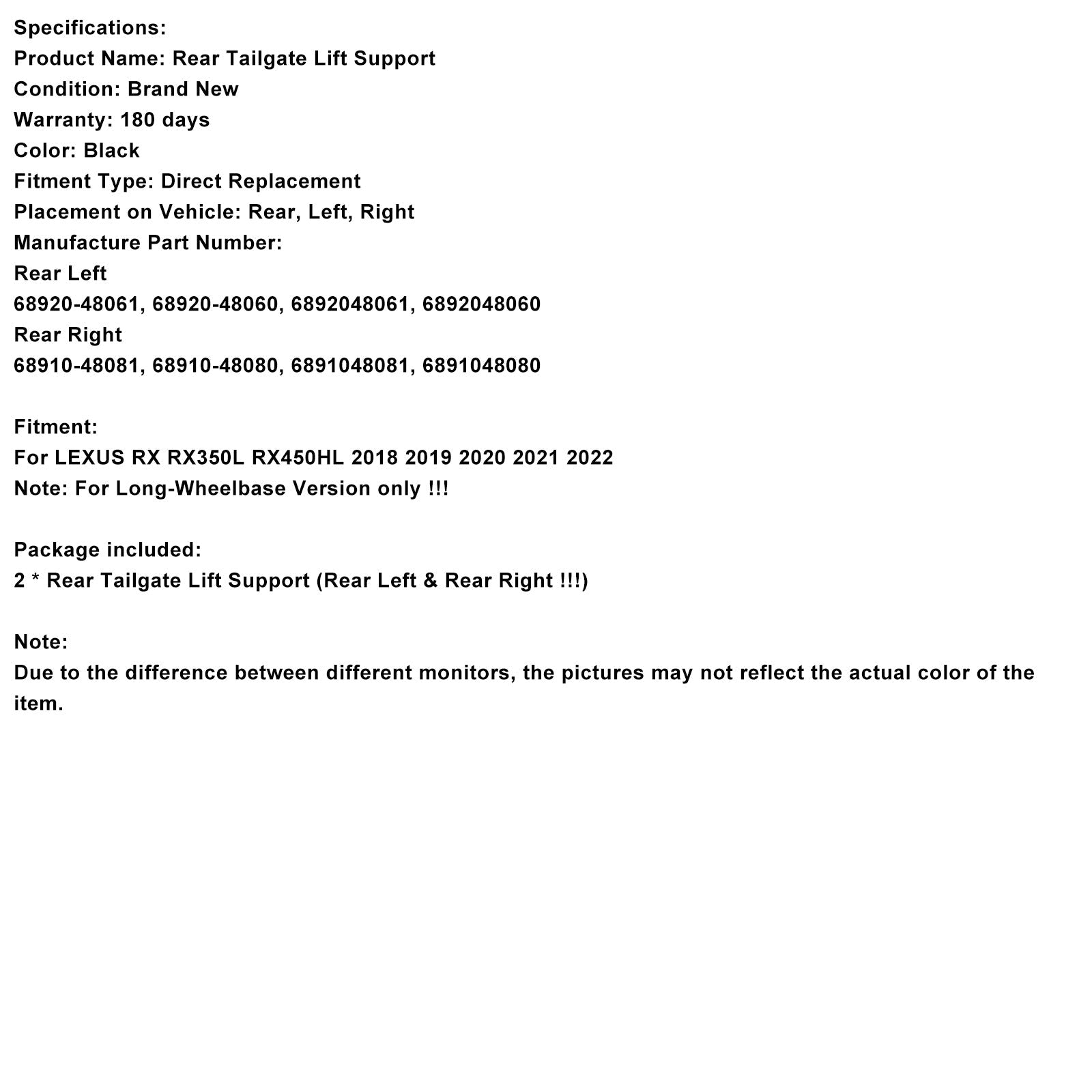 LEXUS RX RX350L RX450HL 2018-2022 - 2 električni oporniki zadnjih vrat prtljažnika - 6892048061 6892048060