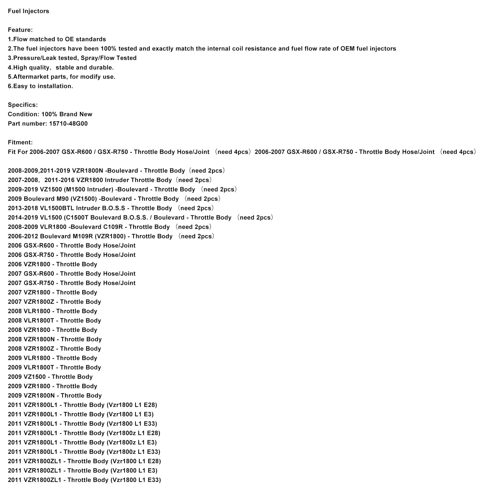 Brandstofinjectoren compatibel met Suzuki Boulevard M109R C109R M90 GSX-R600 15710-48G00