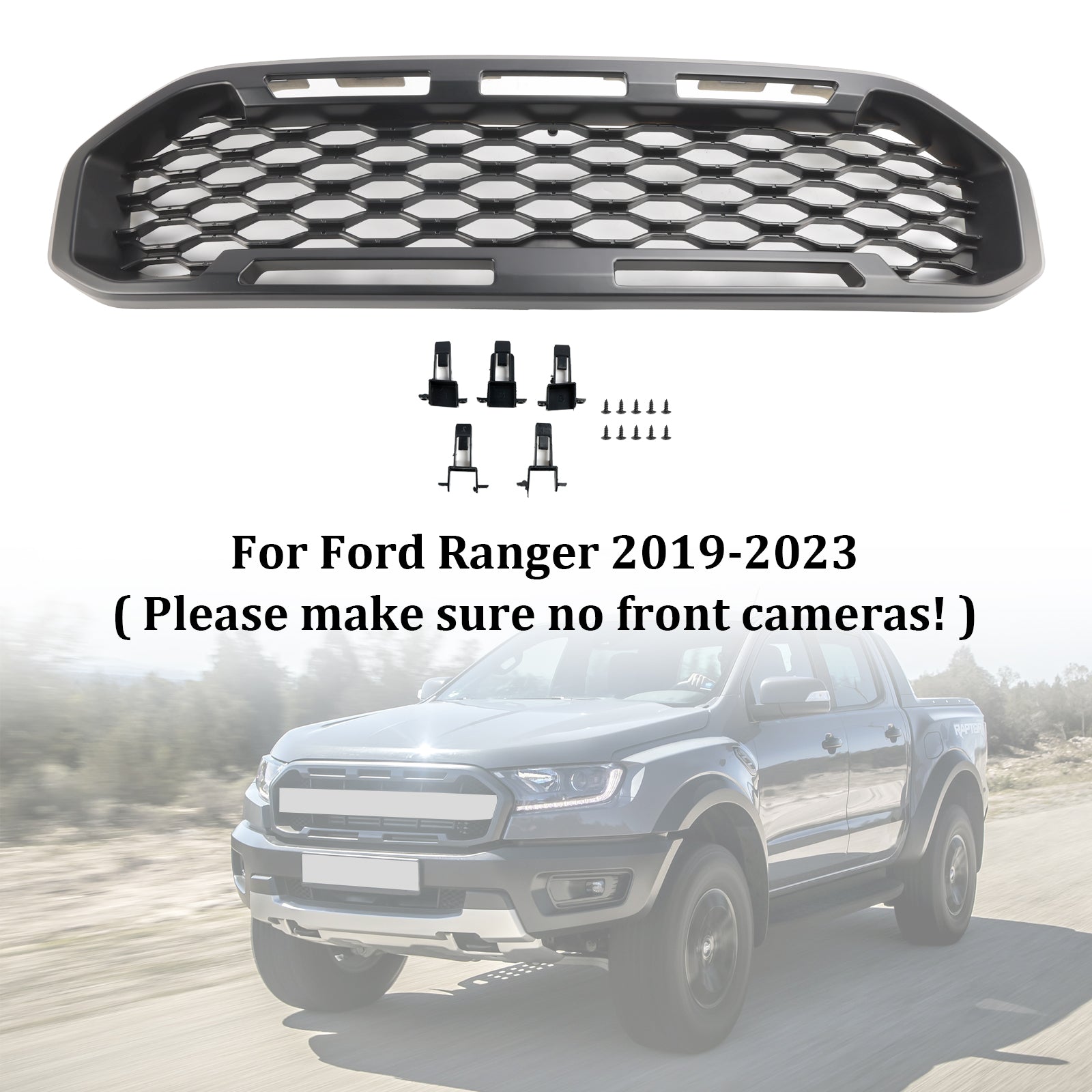 Grille de pare-chocs avant noire pour Ford Ranger T8 2019-2023