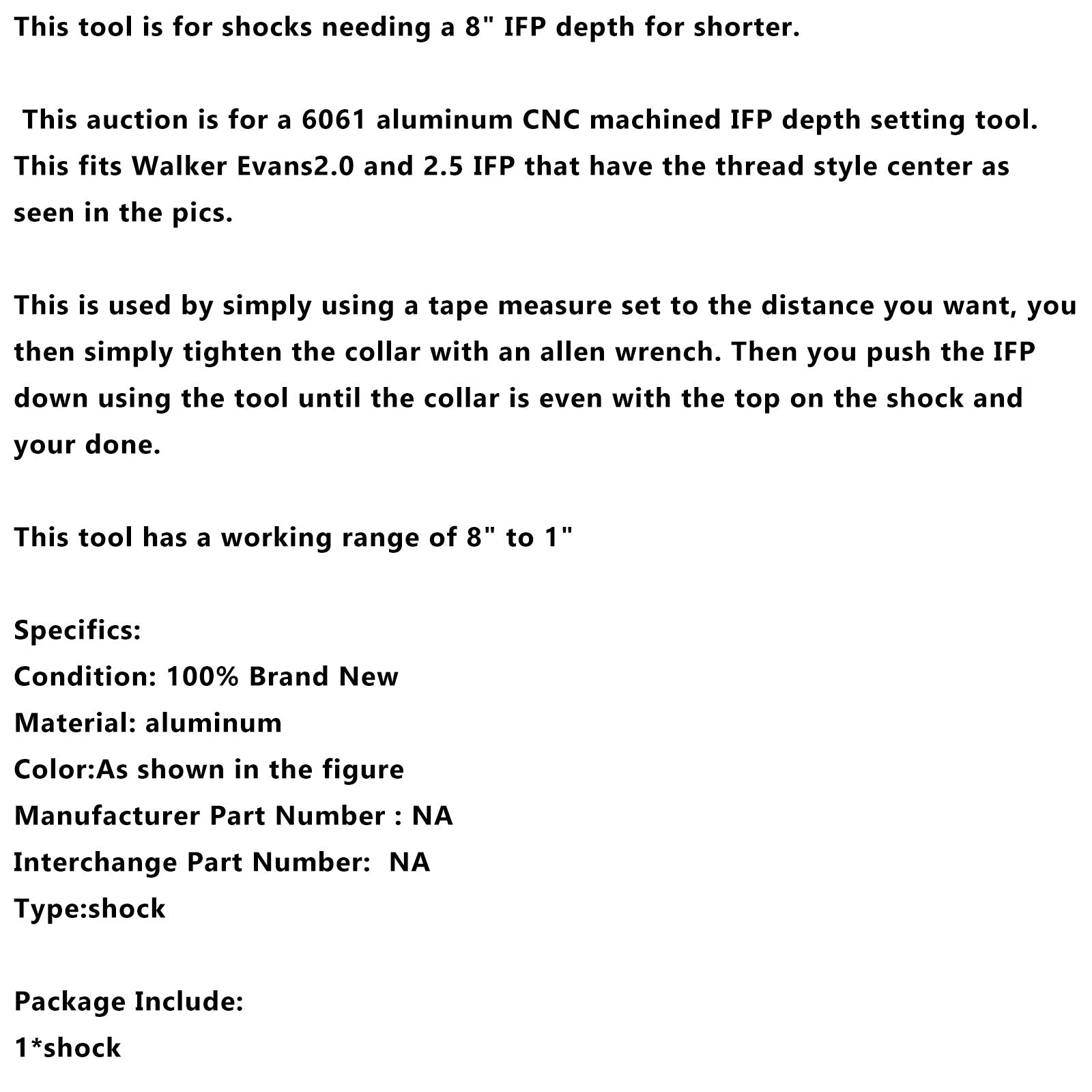 Outil d'installation/retrait réglable IFP de 8 pouces - Réglage de la profondeur d'amortisseur pour Walker Evans