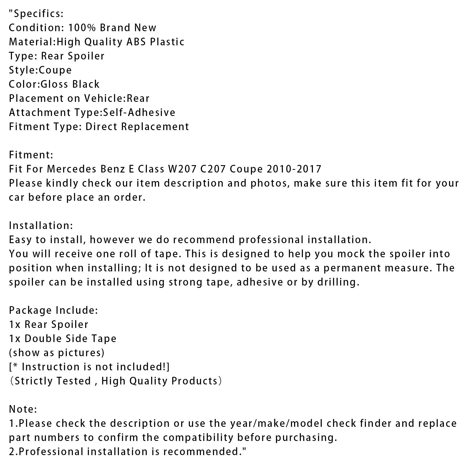 Spoiler posteriore nero lucido per Mercedes-Benz Classe E W207 Coupé 2010-2017