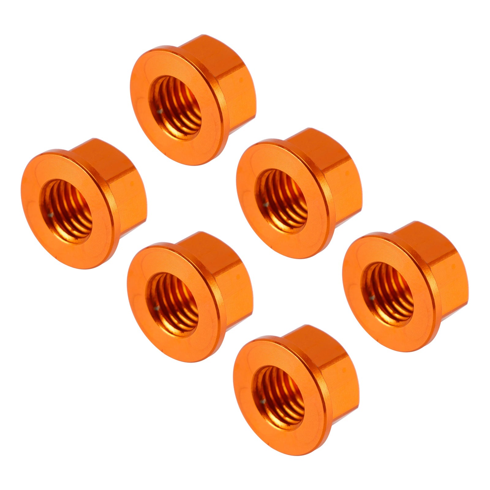 Lot de 6 écrous à bride de pignon arrière en aluminium M10 x 1,5 mm, orange, pour moto.