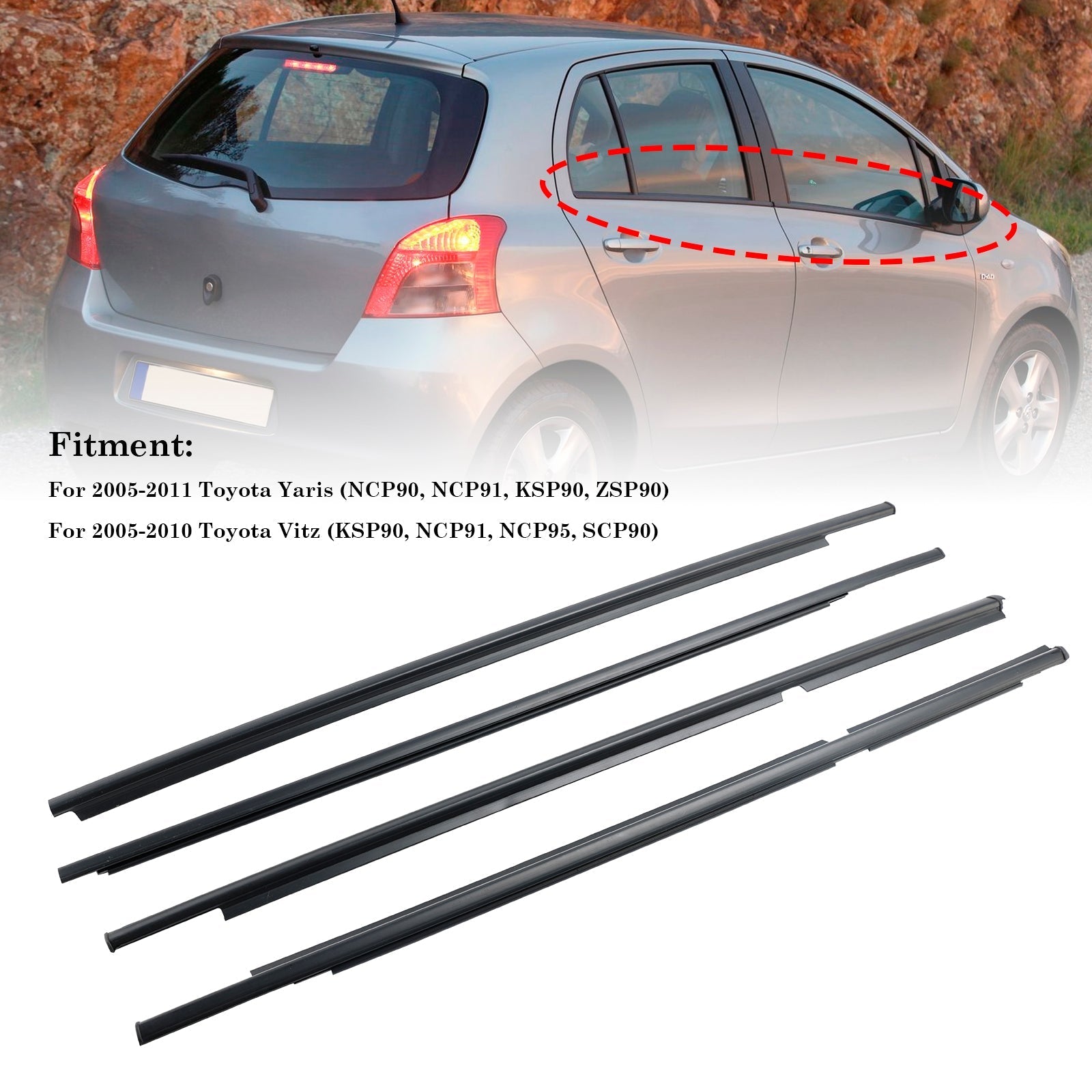 2005-2010 Toyota Vitz 4 pezzi modanatura in vetro per porta esterna 68160-52110