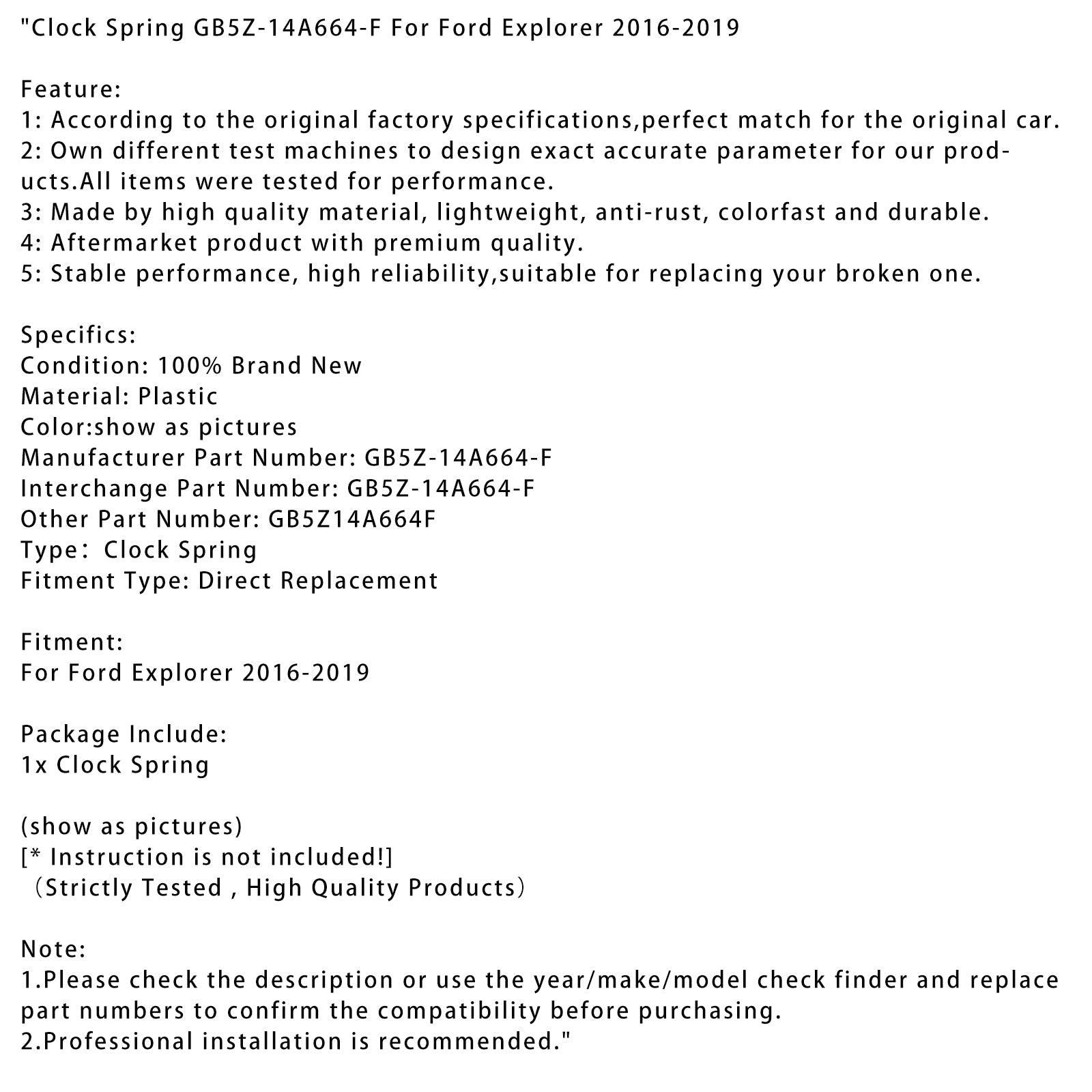 Reloj Spring para Ford Explorer 2016-2019 GB5Z14A664-F