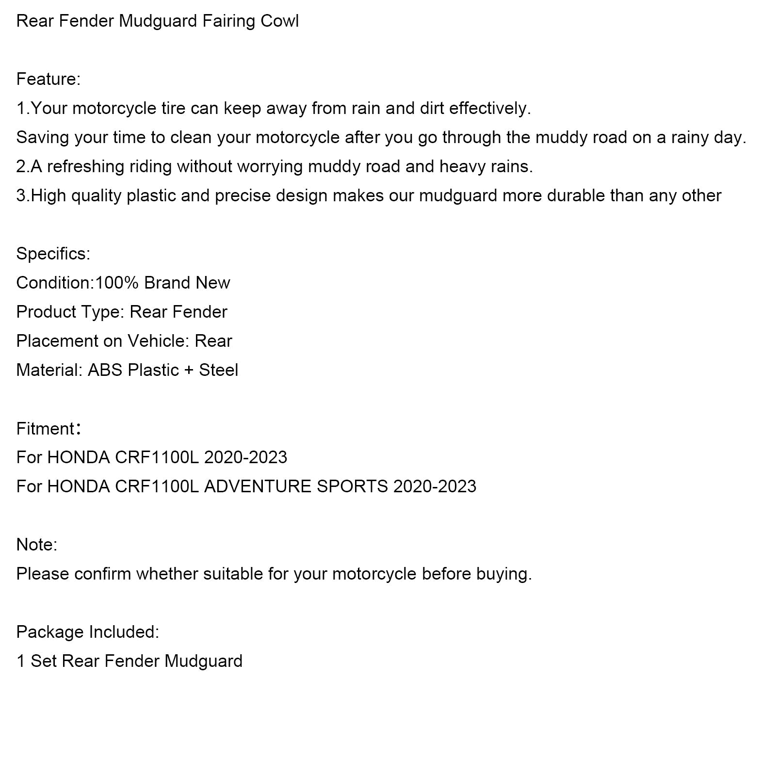 Owiewka Błotnika Tylnego Błotnika HONDA CRF1100L 2020-2023