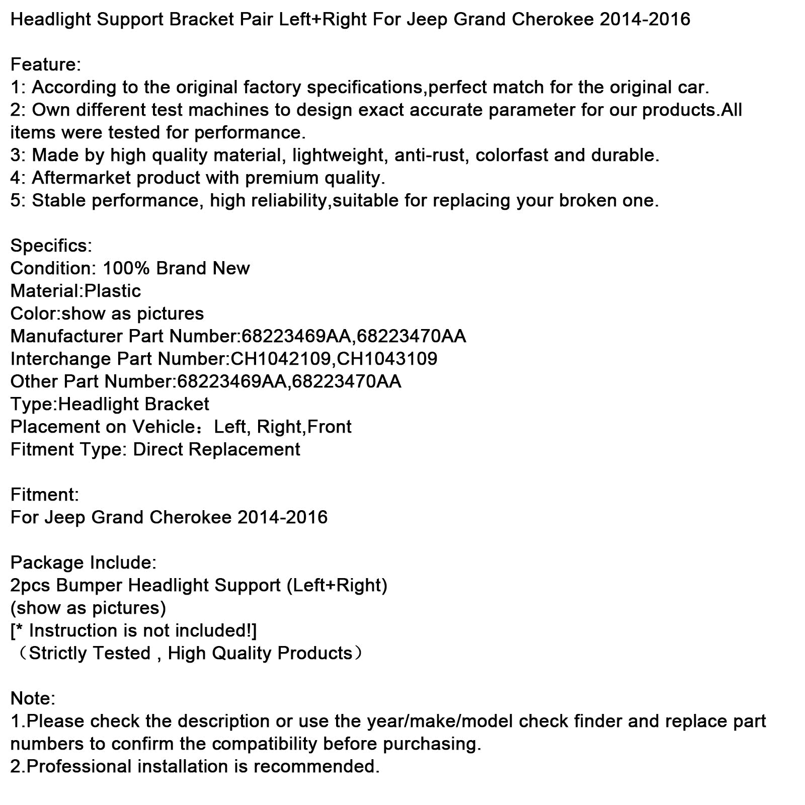 Par nosilcev levega in desnega žarometa za Jeep Grand Cherokee (2014-2016)