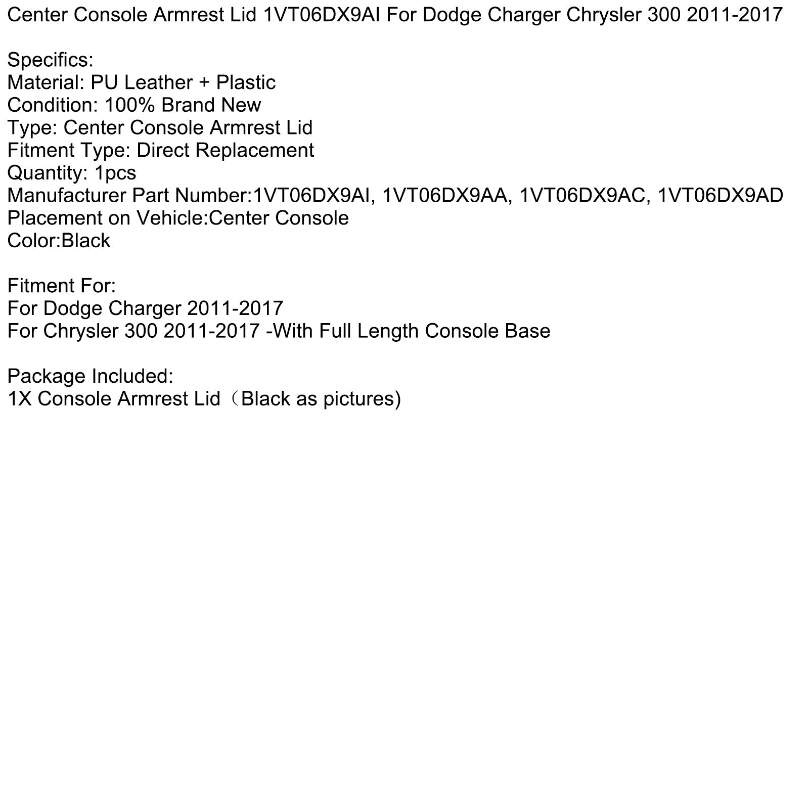 Naslovnica&Sredinski naslon za roke za Dodge Charger Chrysler 300 2011-2017 1VT06DX9AI