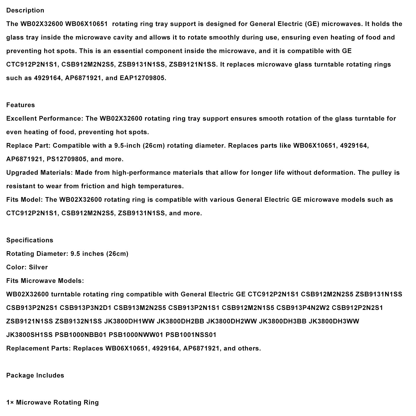 WB02X32600 WB06X10651 pour support de plateau à anneau de roulement pour four à micro-ondes GE