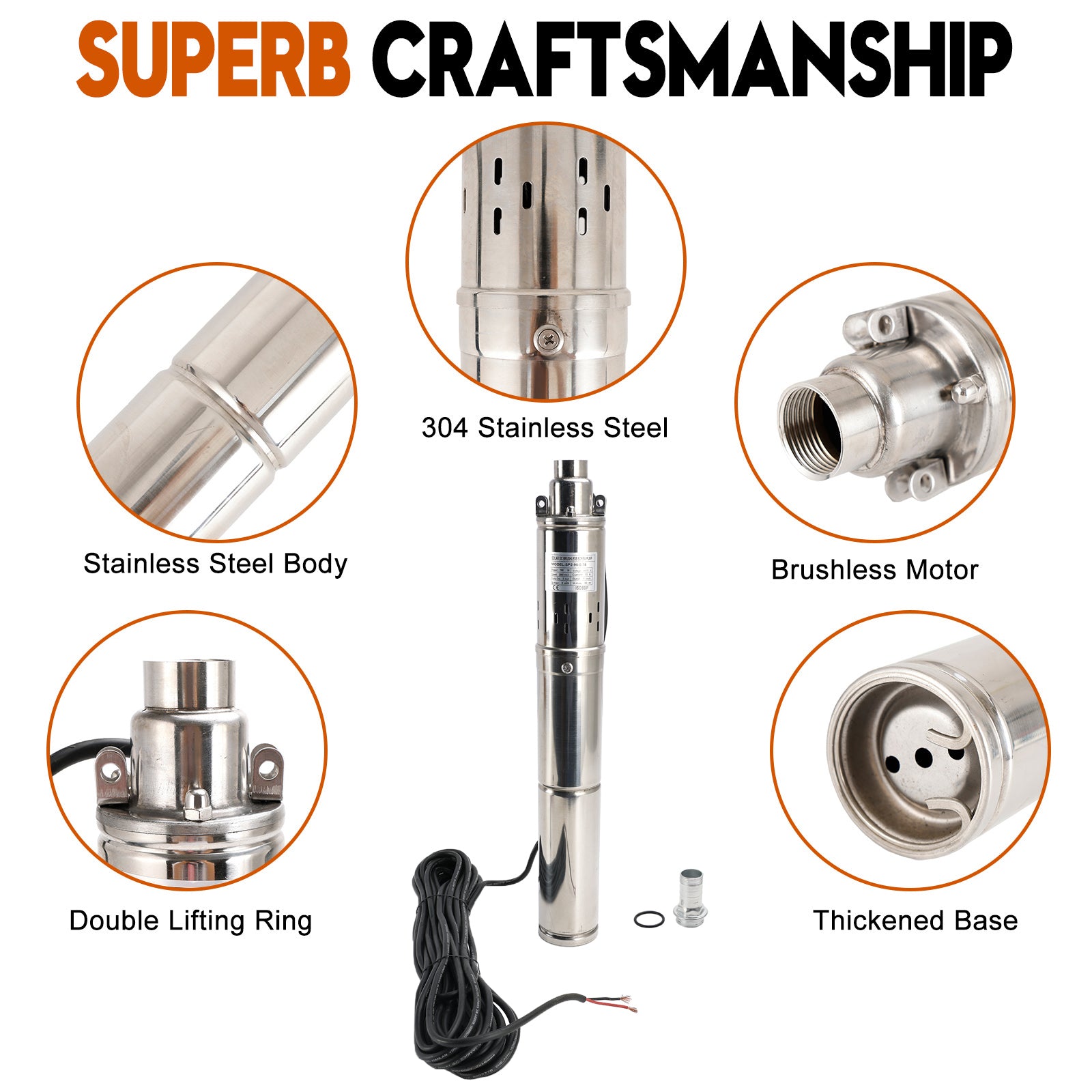 Pompa da pozzo a vite solare MPPT da 3 "48v 750w in acciaio per immersioni profonde
Pompa ad acqua sommergibile solare del foro del pozzo profondo di 3" 48V 750W MPPT incorporato