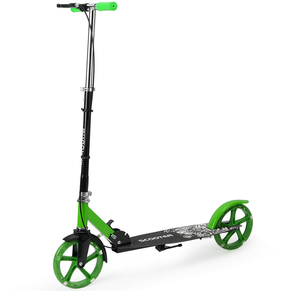 Trottinette Non Électrique Noire Pliable pour Enfants Adolescents et Adultes avec Guidon Réglable Roues Lumineuses et Freins Avant Arrière