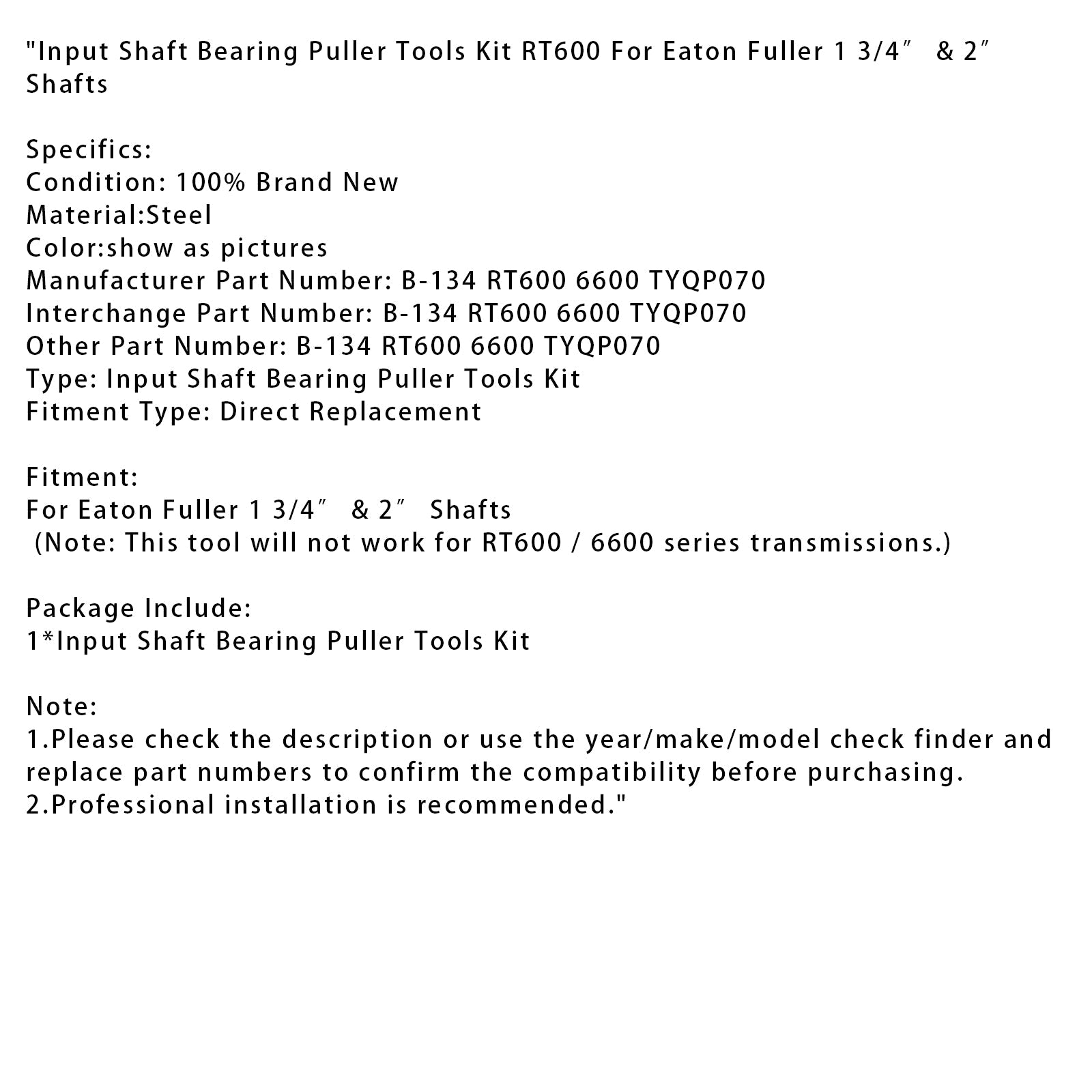 Zestaw narzędzi łożyska wału wejściowego RT600 dla drzew Fuller 1 3/4 ″ i 2 ″