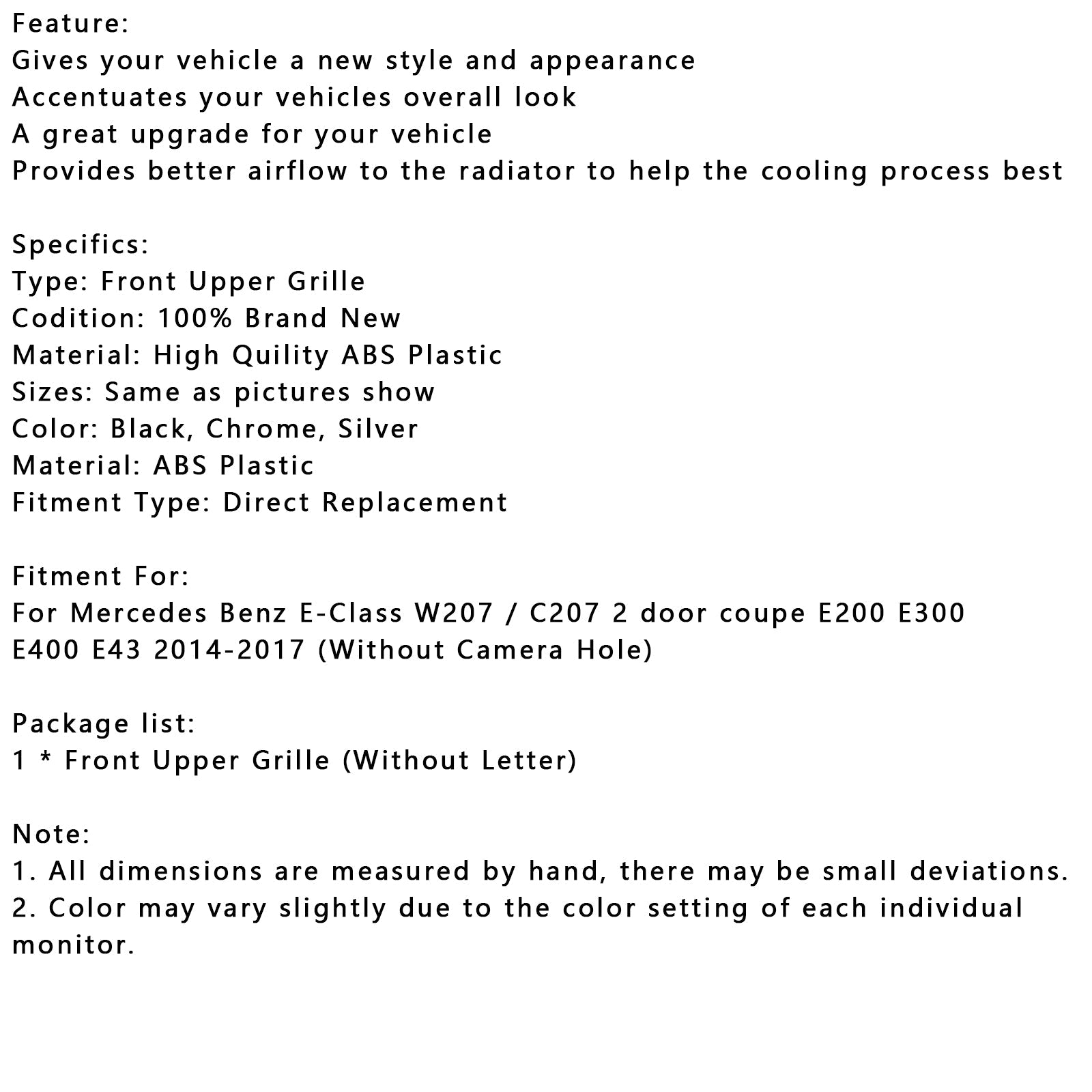 Rejilla de parachoques delantero Mercedes Benz CLASE E W207 Coupé 2014-2017