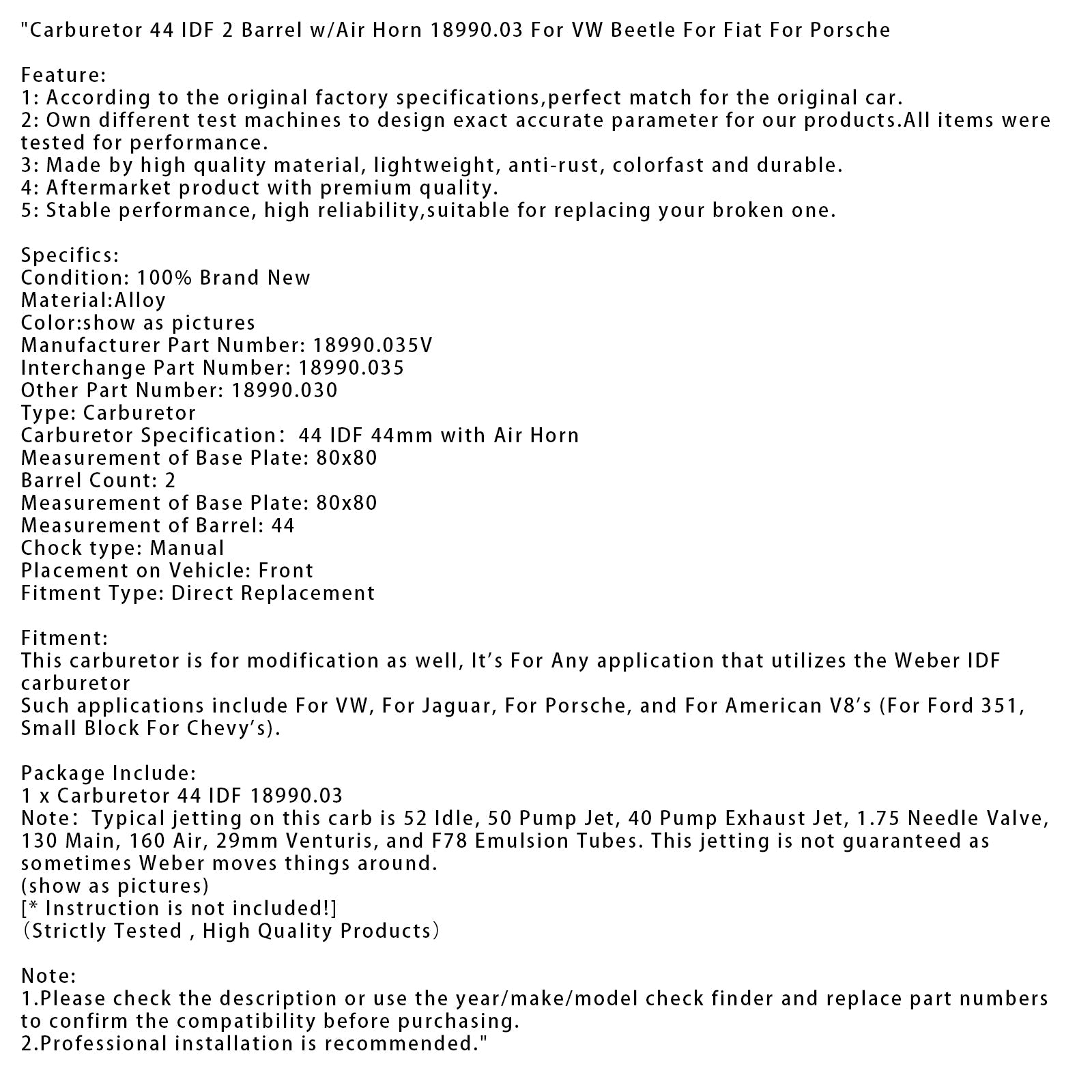 44 IDF 2 Body carburateur met luchthoorn 18990.03 voor VW voor Fiat voor Porsche