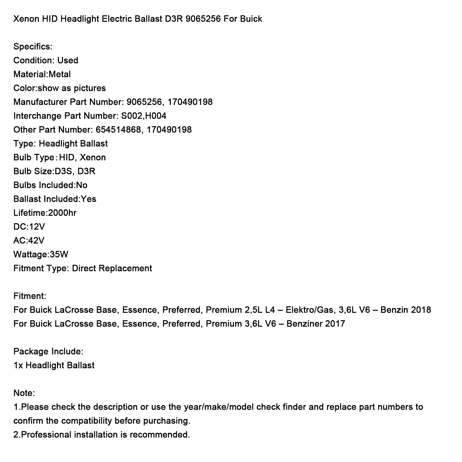 Ajovalojen sähköliitäntälaite Xenon Hid D3S 9065256 Buick