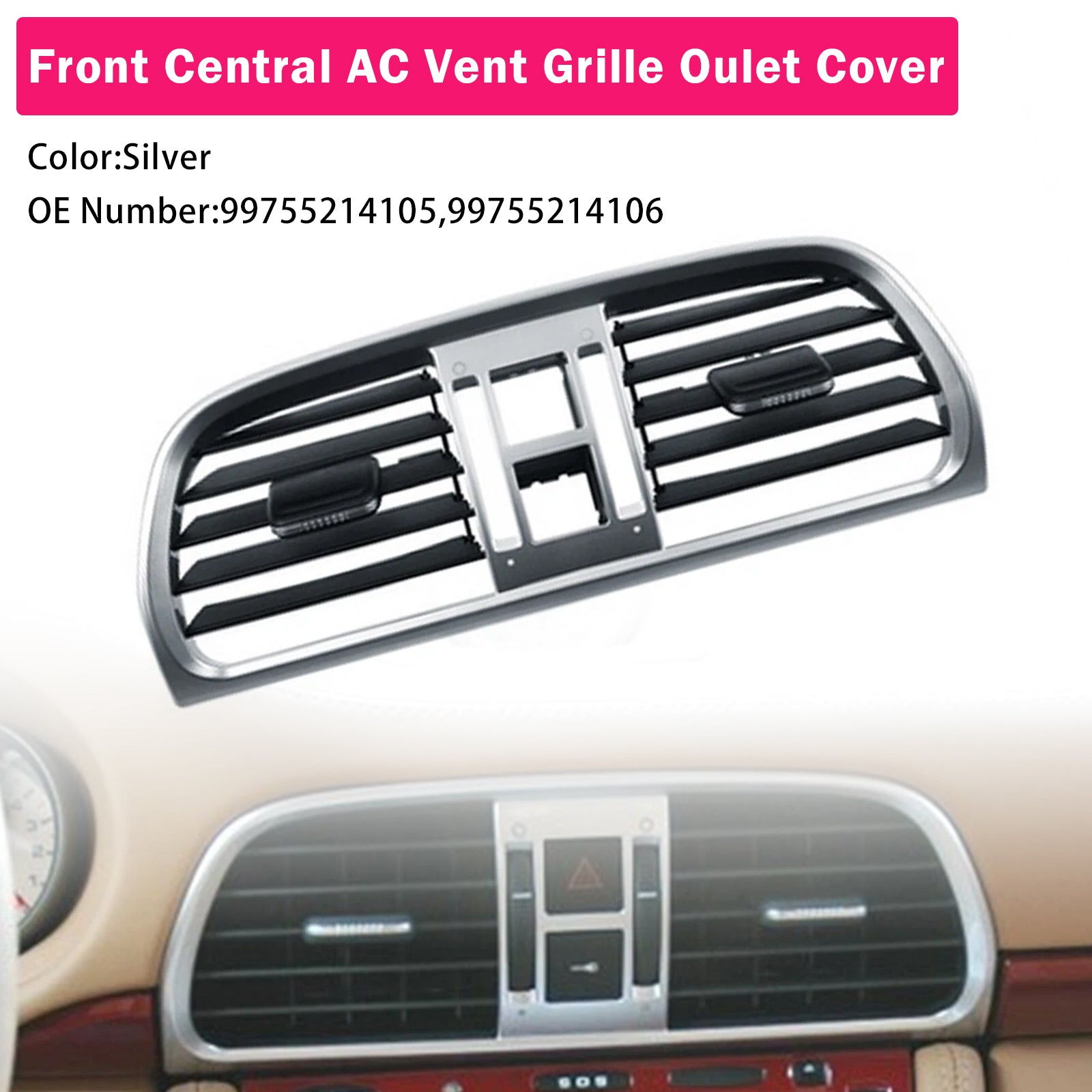 Copertura di ventilazione centrale argento per Porsche 911 Carrera Targa GT2 GT3 997 2004-2012