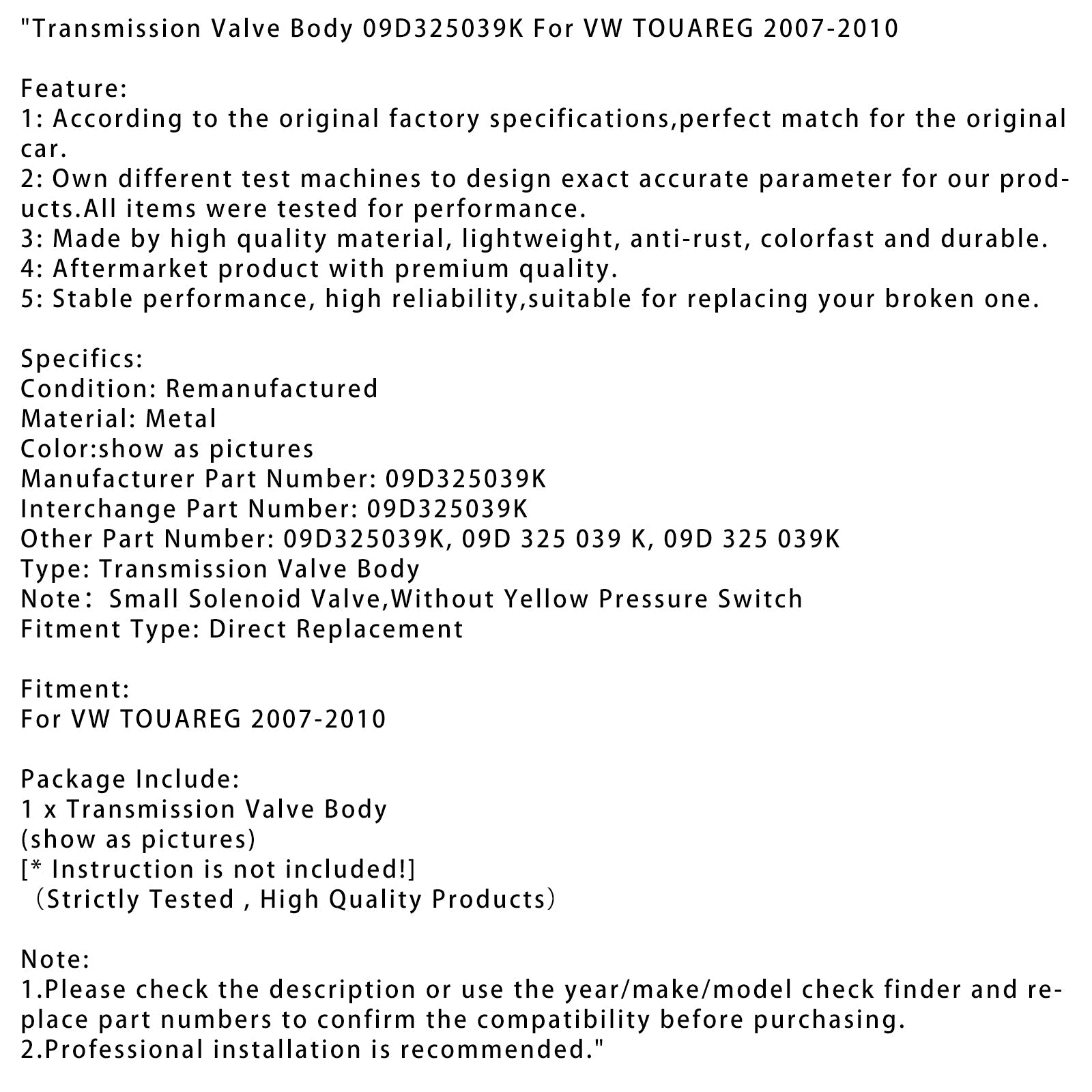 VW TOUAREG Zawór transmisji 2007-2010 09D325039K