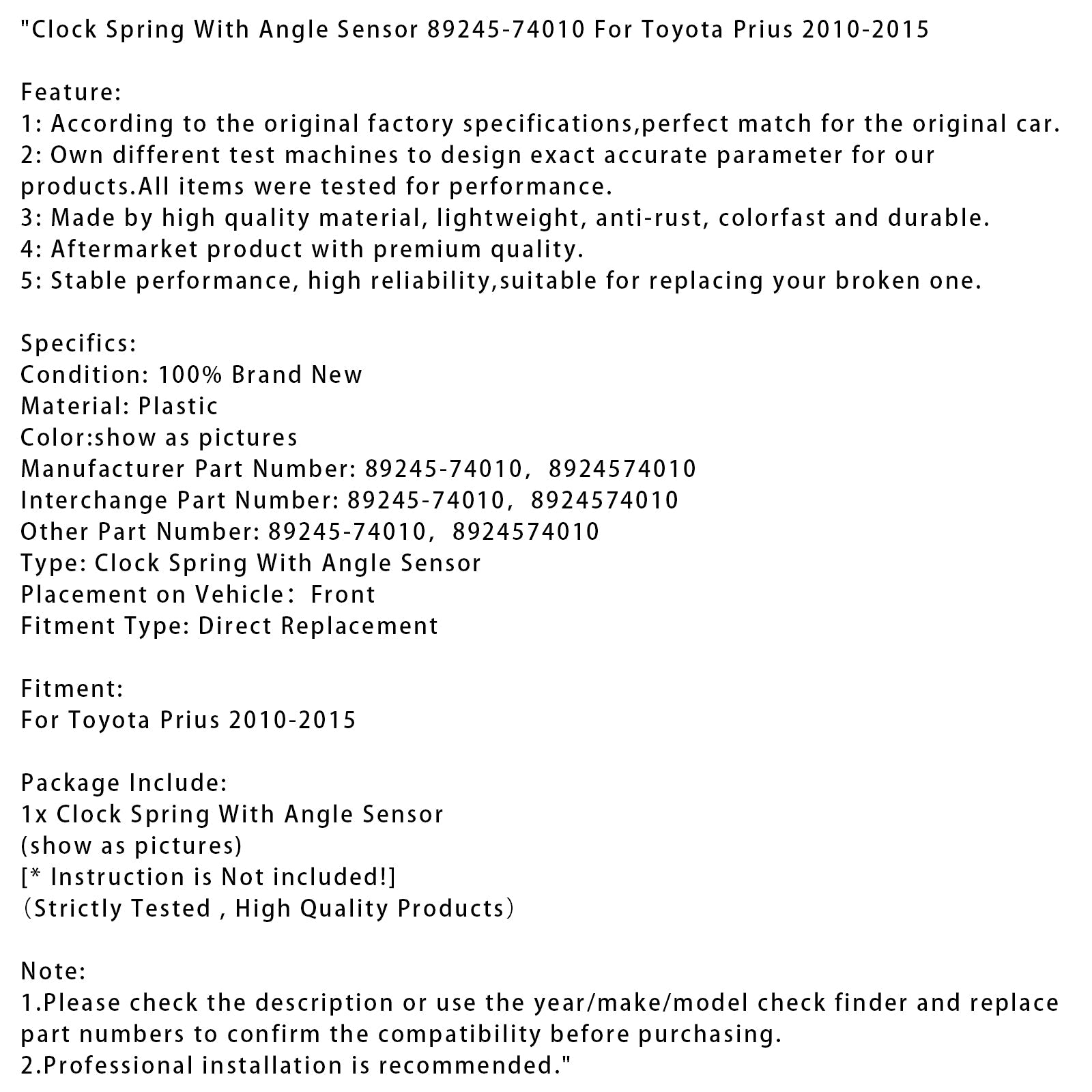 Terugtrekveer met hoeksensor voor Toyota Prius 2010-2015, onderdeelnummer 89245-74010
