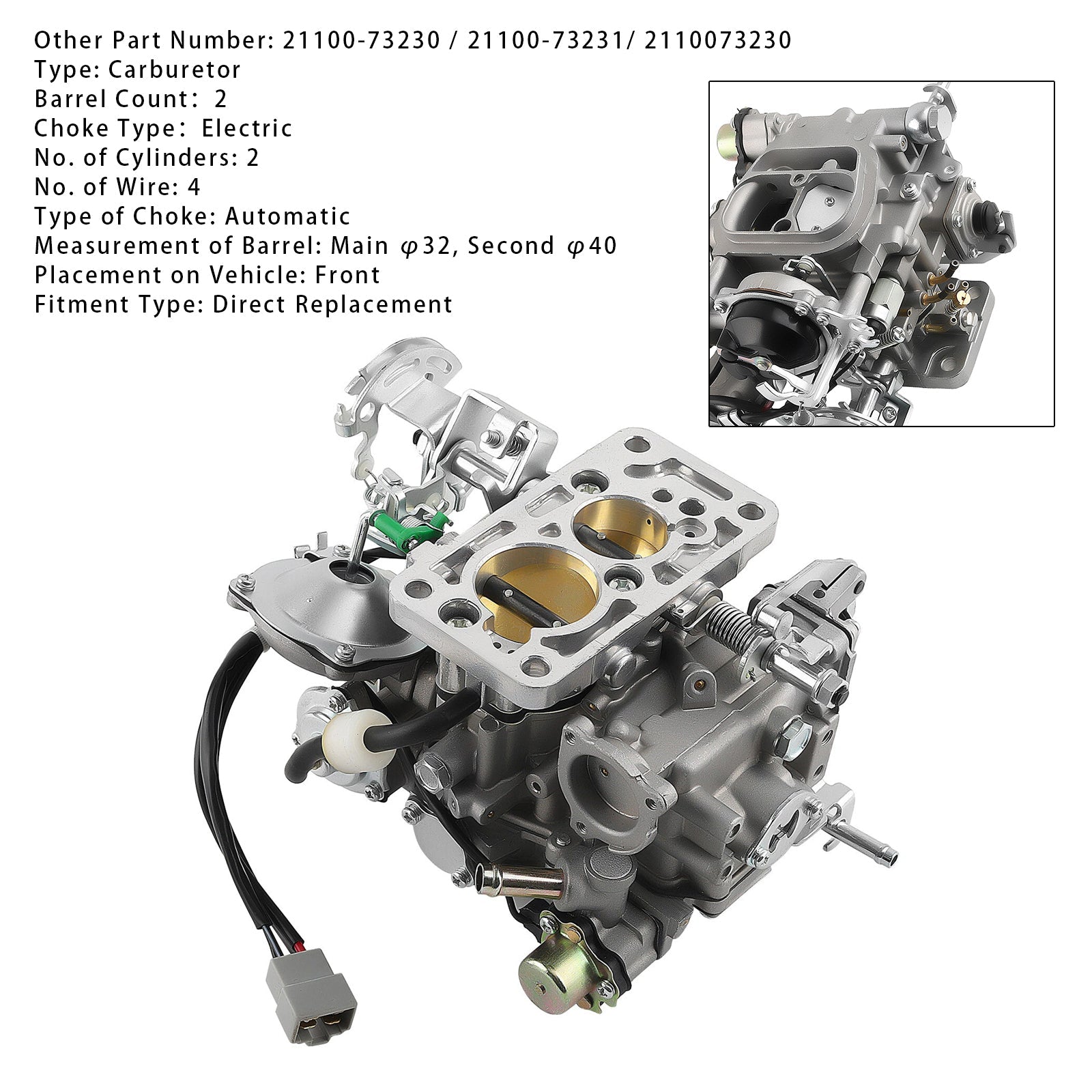 Carburateur automatique 21100-73230 21100-73231 pour Toyota Hiace Hilux Dyna Van 1982-1988