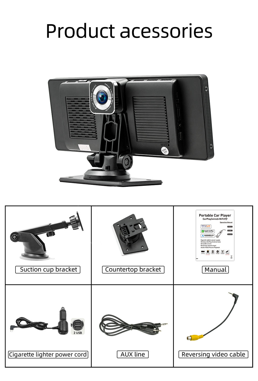 10.26" Carplay Wireless Bluetooth FM Radio Car MP5 Player AHD Registratore Fotocamera