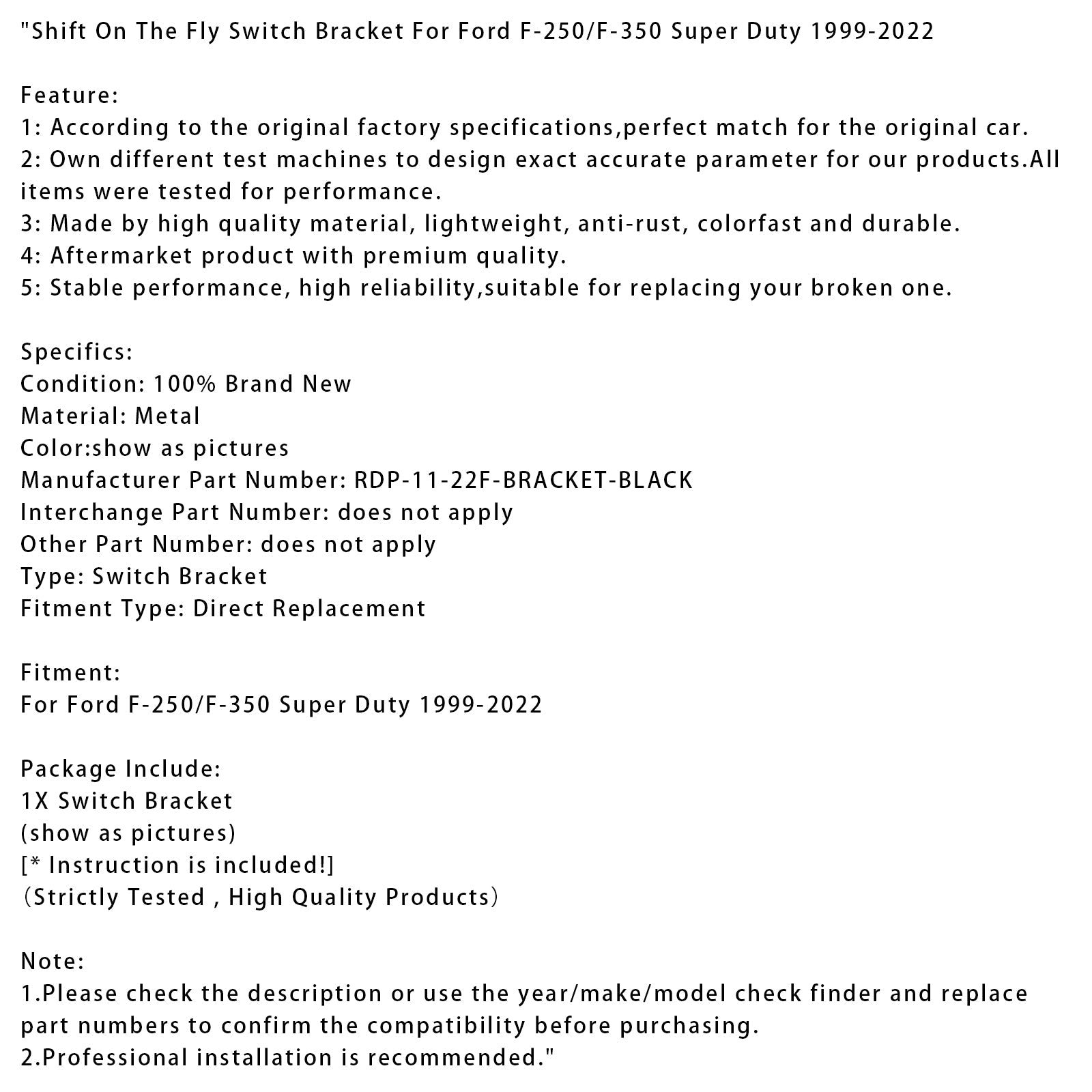 Podpora za spreminjanje hitrosti na odbojki RDP-11-22F za Ford F-250/F-350 Super Duty 1999-2022