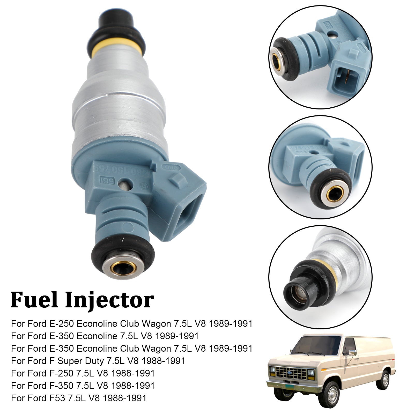 1PCS Fuel Injector 0280150759 Pour Ford E-250 E-350 7.5L V8 1988-1991 822-11120