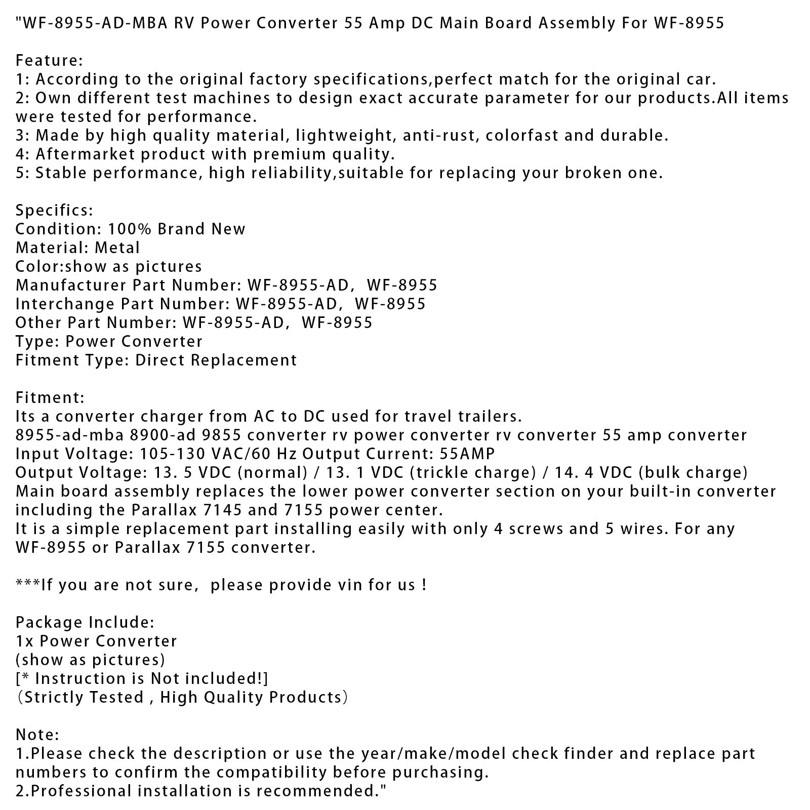 Scheda madre CC da 55 A per convertitore di alimentazione per camper WF-8955-AD-MBA