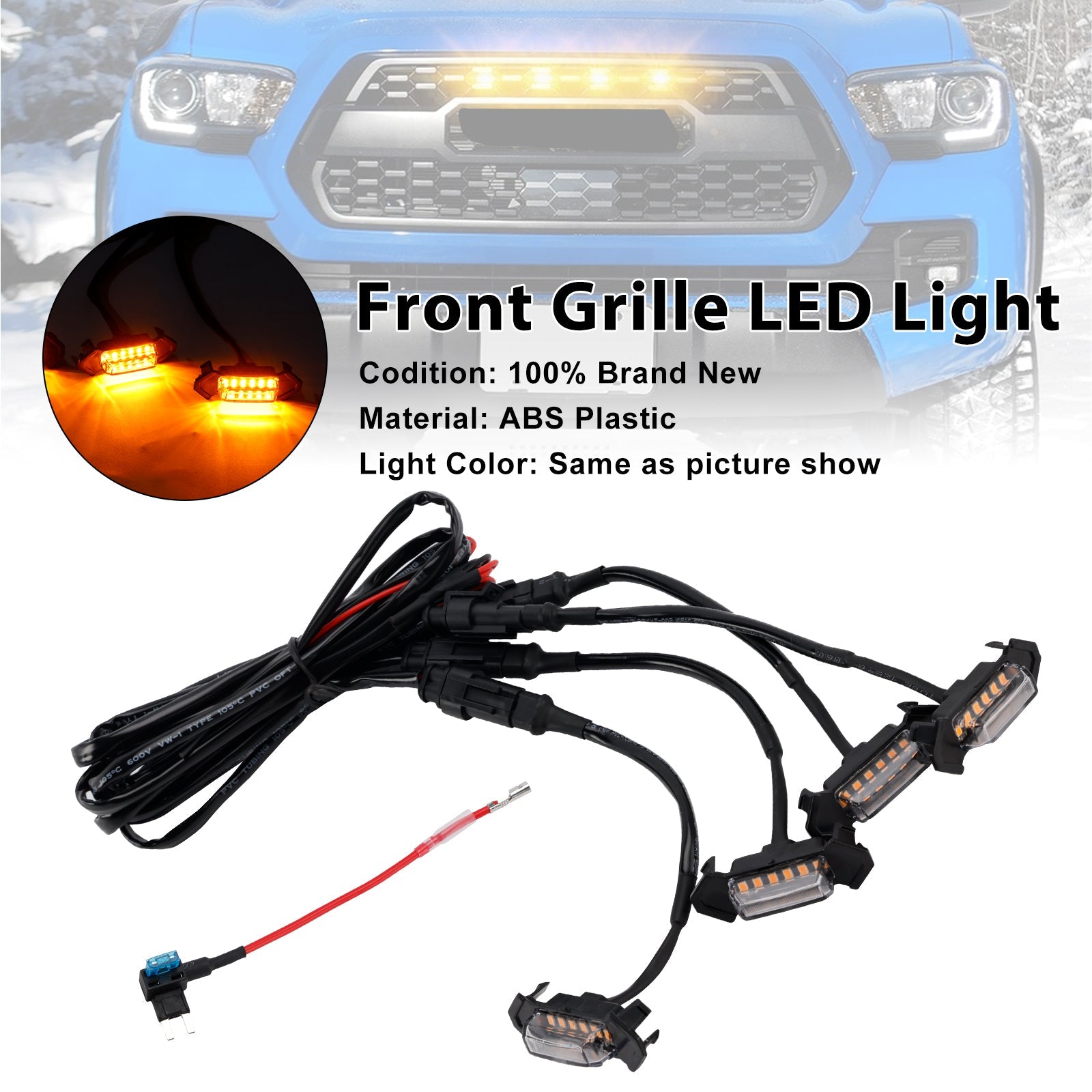 Kit d' LED-voorgrilleverlichting voor Toyota Tacoma 2016-2023, heldere lens, amberkleurig licht