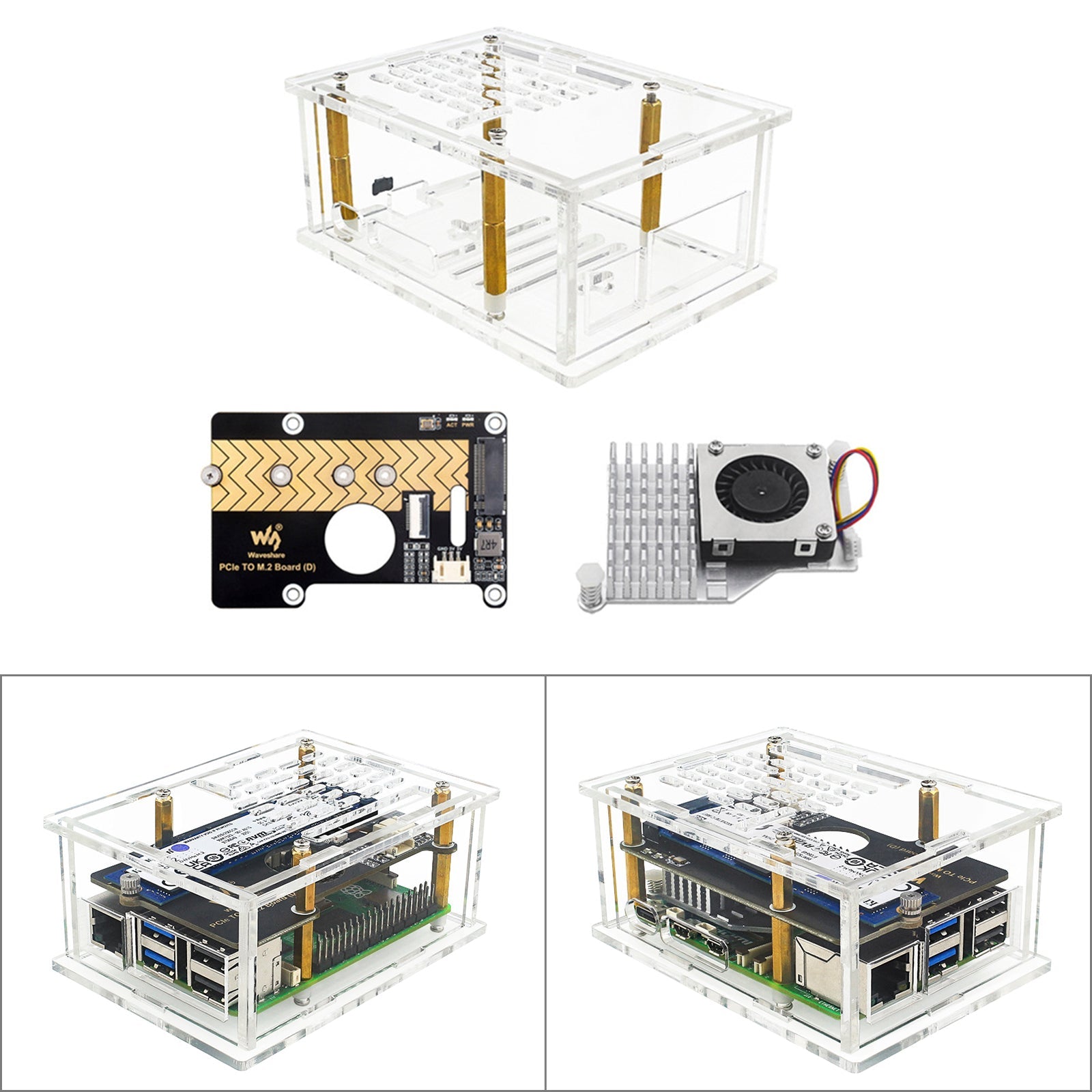 Boîtier adaptateur PCI-E pour Raspberry Pi 5, carte adaptateur PCIe vers M.2, boîtier en acrylique, radiateur