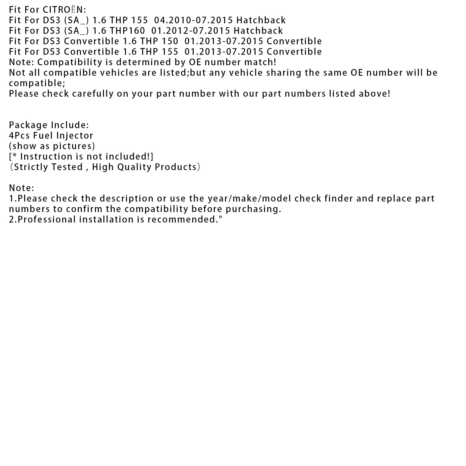 4 iniettori di carburante per BMW F21 F30 MINI R55 R56 R60 Peugeot CITROEN 0261500073