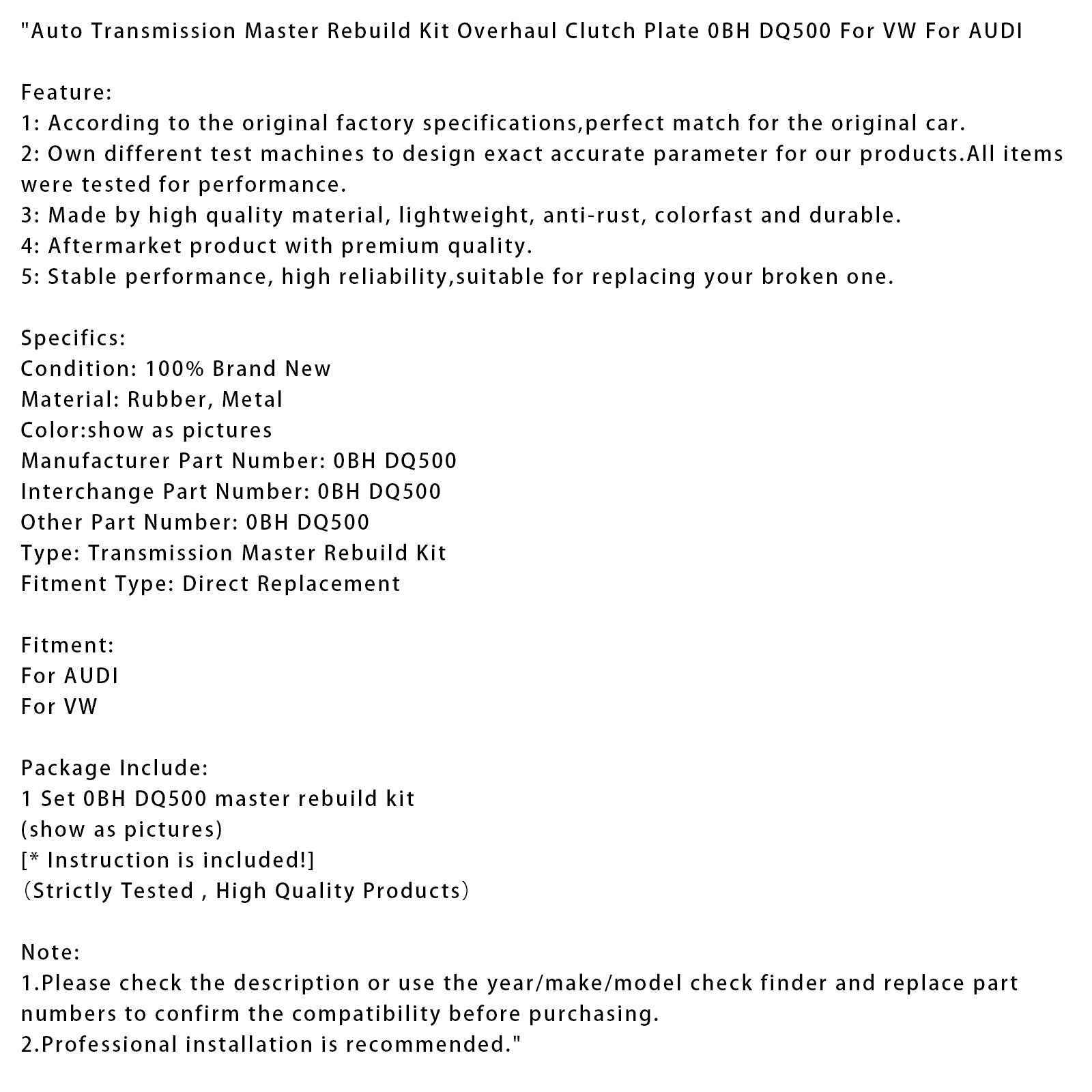 Kit de reconstruction de transmission automatique AUDI VW, révision du plateau d'embrayage 0BH DQ500