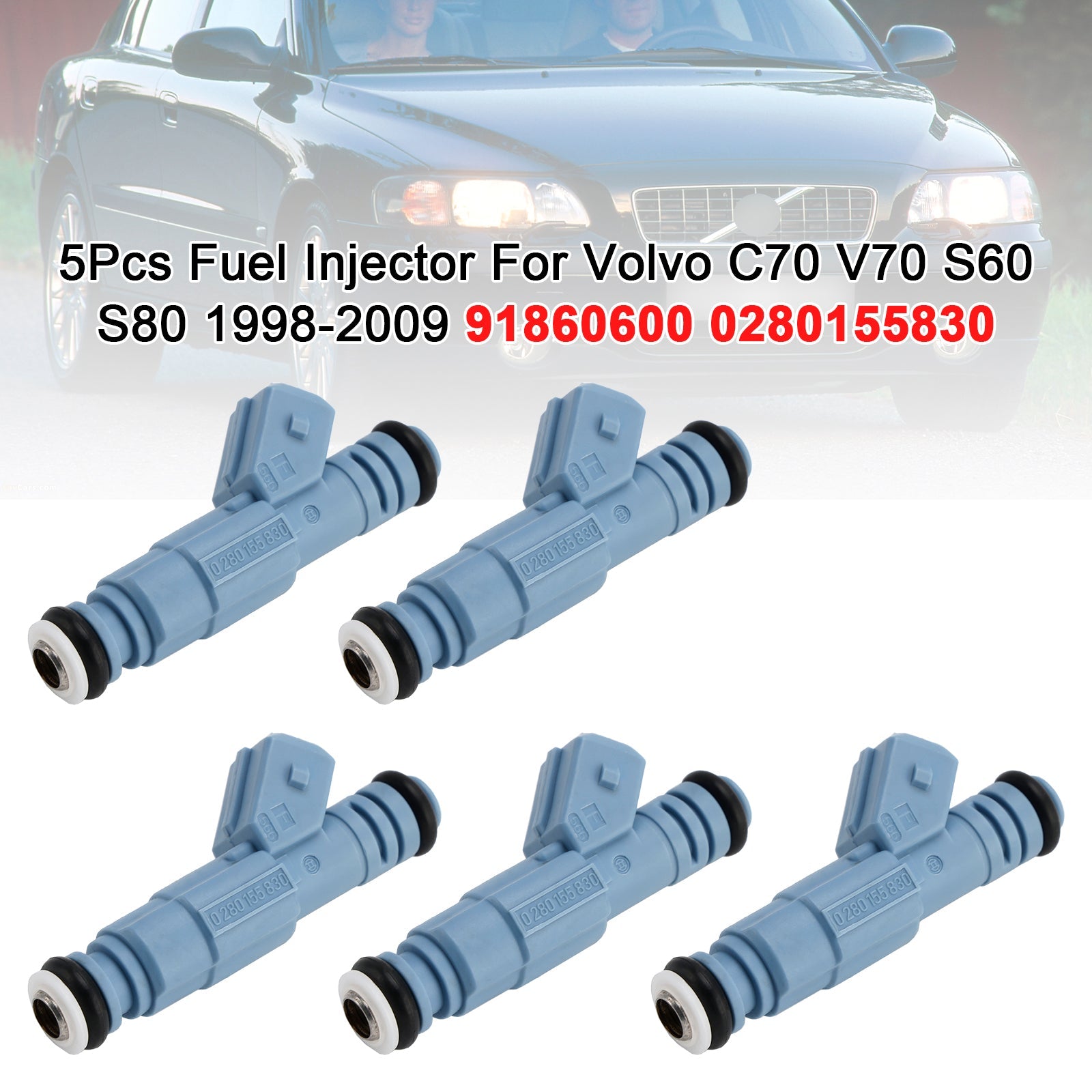 5 iniettori di carburante per Volvo C70 V70 S60 S80 1998-2009 91860600 0280155830