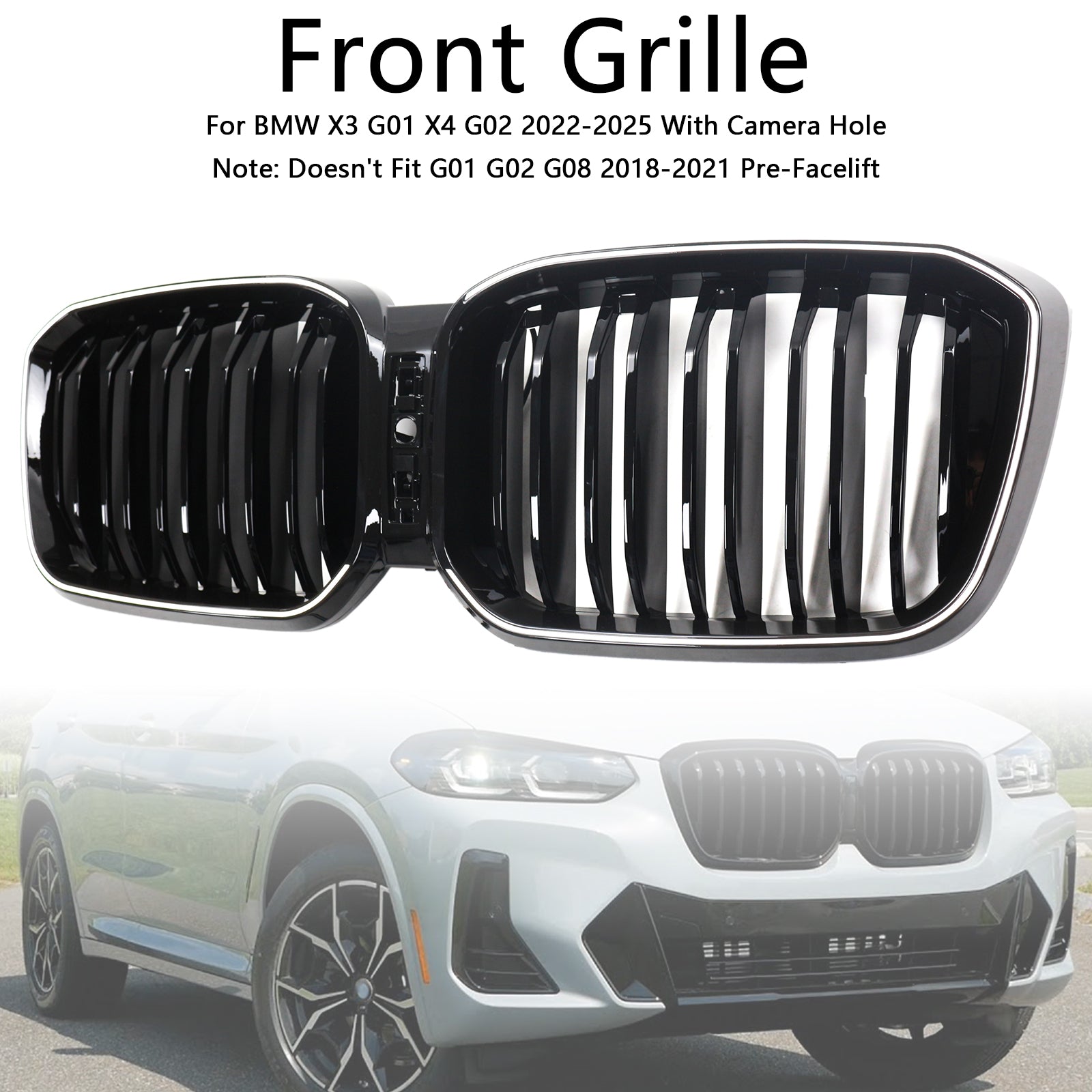 Grille de pare-chocs noire brillante à double lamelles pour BMW X3 G01 X4 G02 2022-2025