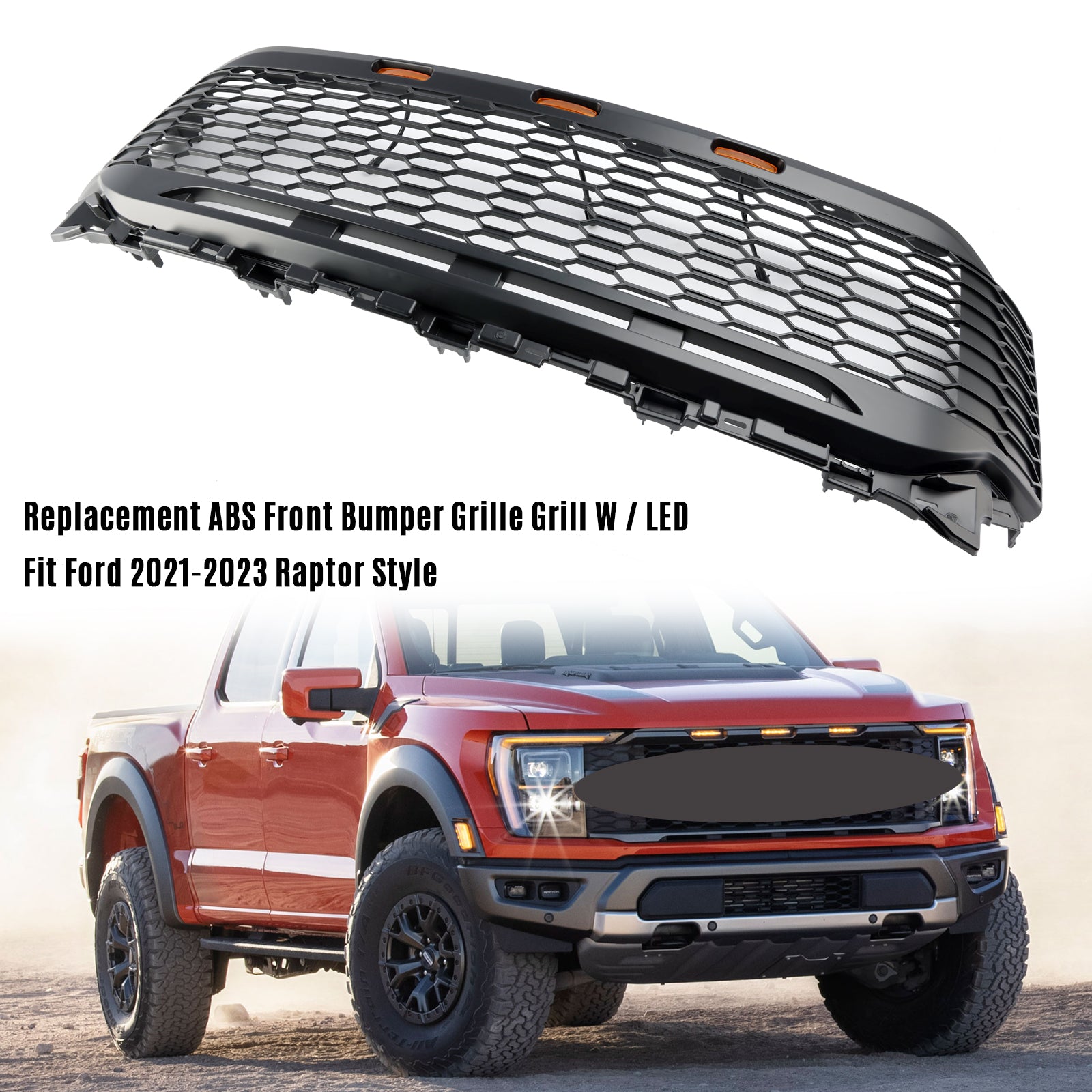 Rejilla de parachoques delantero ABS de repuesto para Ford F150 2021-2023 Raptor con LED