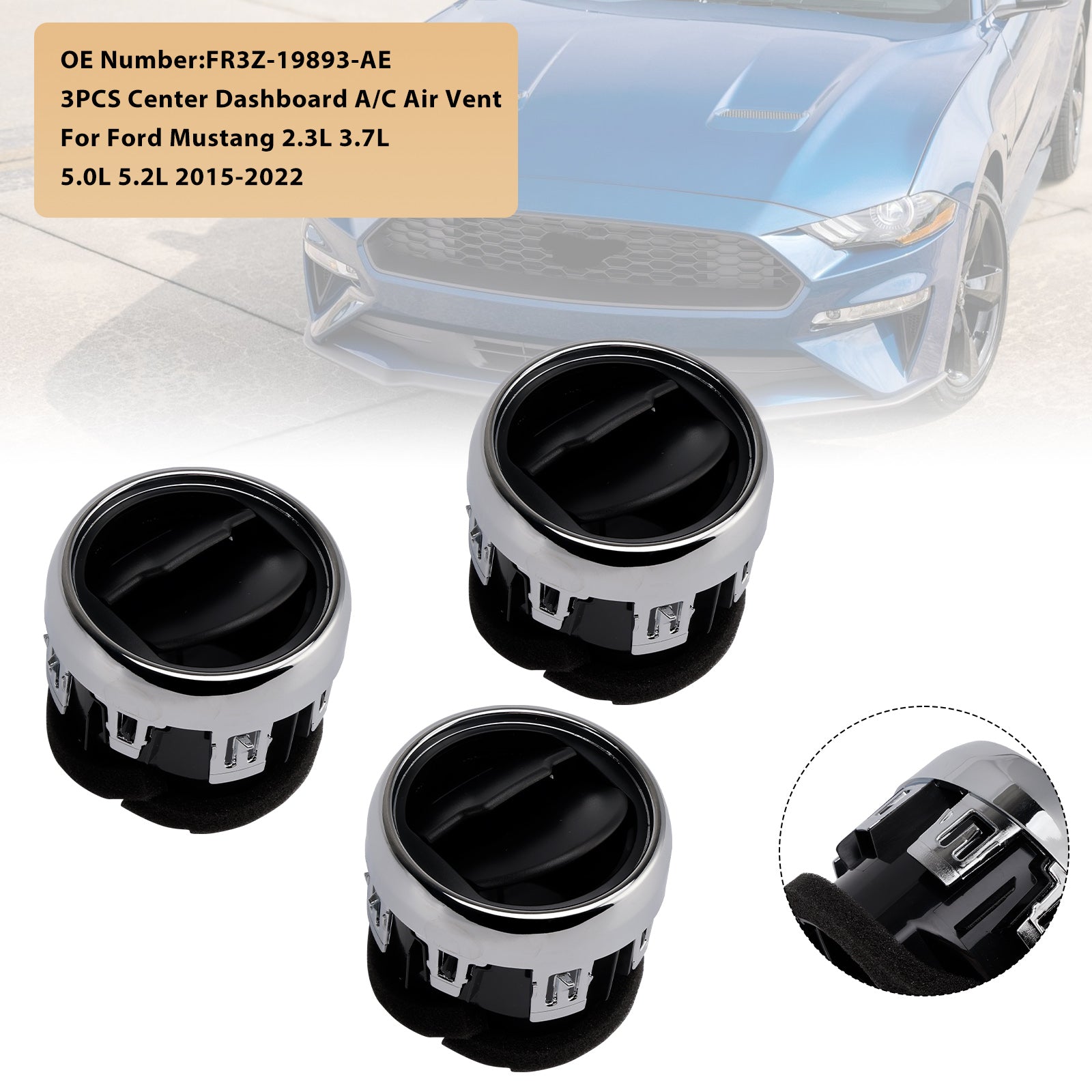 Raster van&Luchtrooster in het midden van het dashboard voor de Ford Mustang 3X 2015-2022 FR3Z-19893-AE