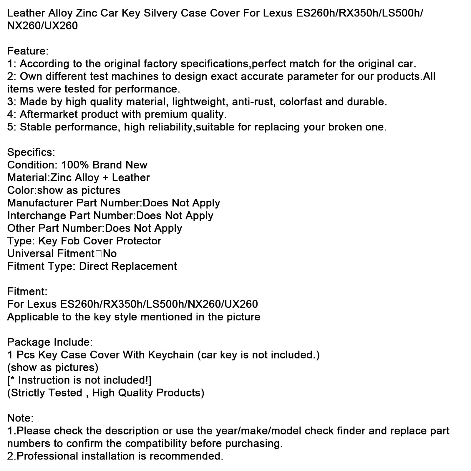 Étui argenté en cuir, alliage de zinc et pour clé de voiture Lexus ES260h/RX350h/LS500h