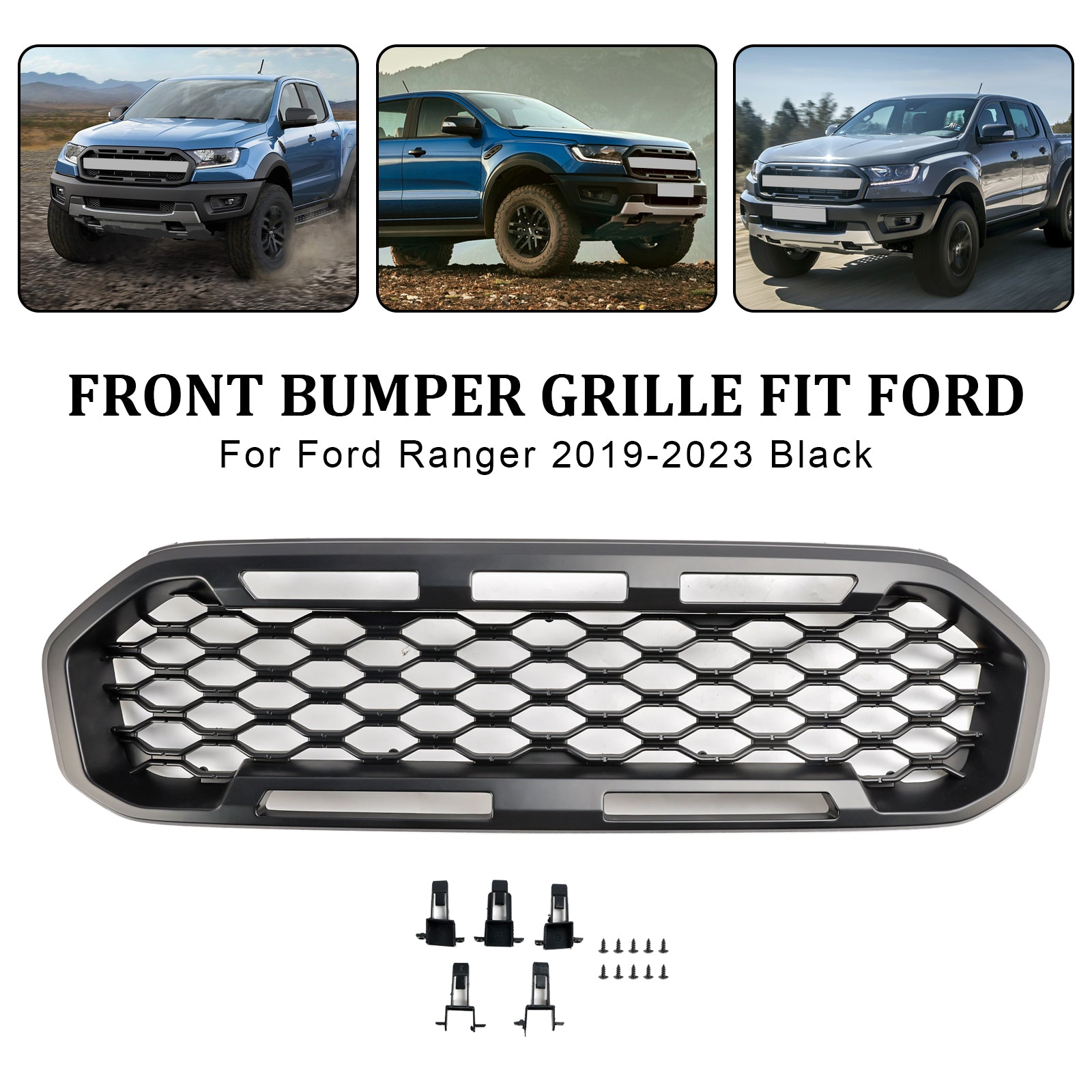 Grille de pare-chocs avant noire pour Ford Ranger T8 2019-2023