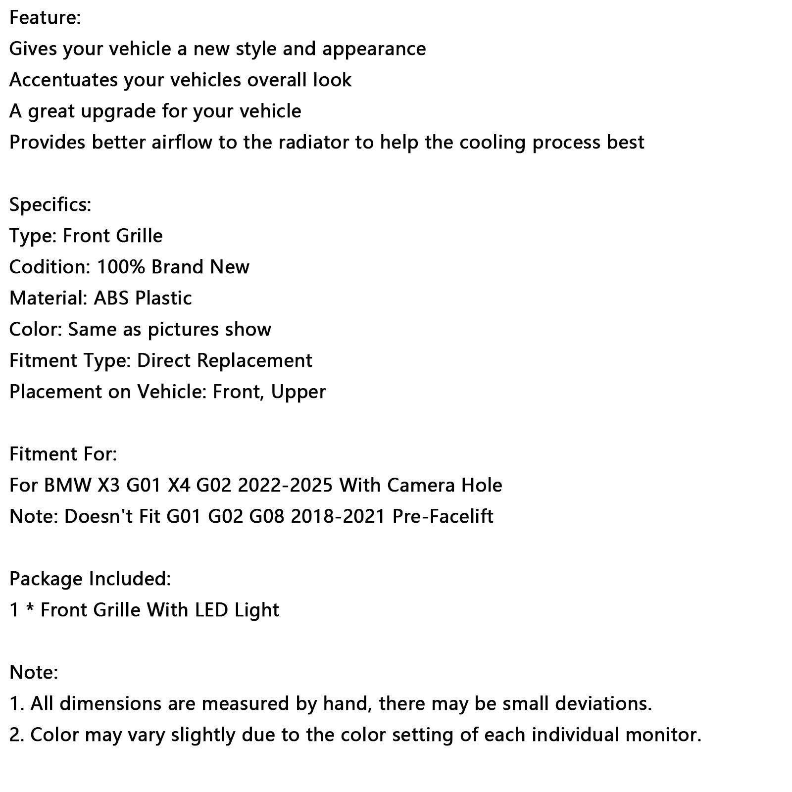 Diamantna omrežja za odbijač za BMW X3 G01 X4 G02 2022-2025