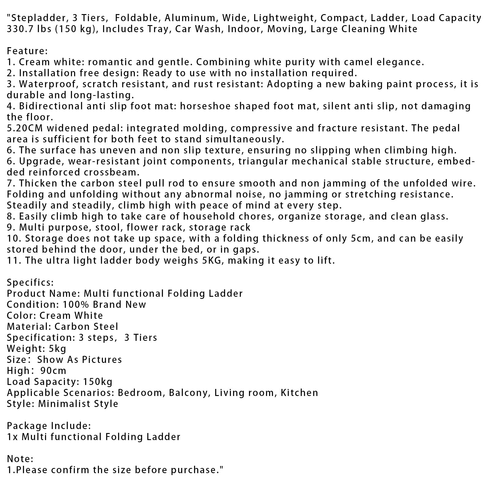 Opstapkruk, 3 niveaus, opvouwbaar, aluminium, ladder, laadvermogen 330,7 lbs