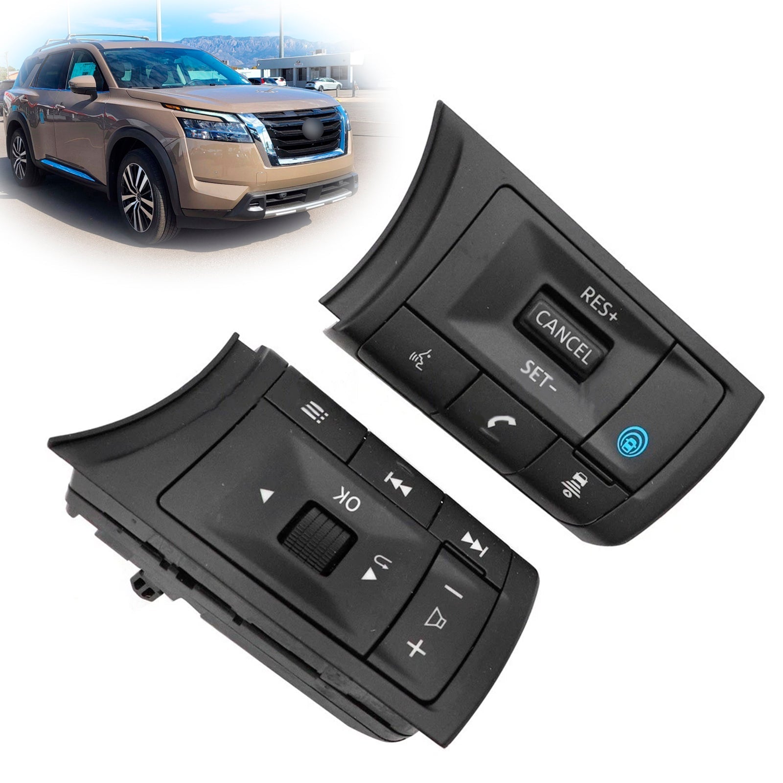 Ohjauspyörän säätimet Nissan Pathfinderille (Platinum, Rock Creek, S, SL, SV) 3.5L V6 bensiini (2023) - Vakionopeudensäädin ja äänentoisto - Osanumero : 25550-6RF6B