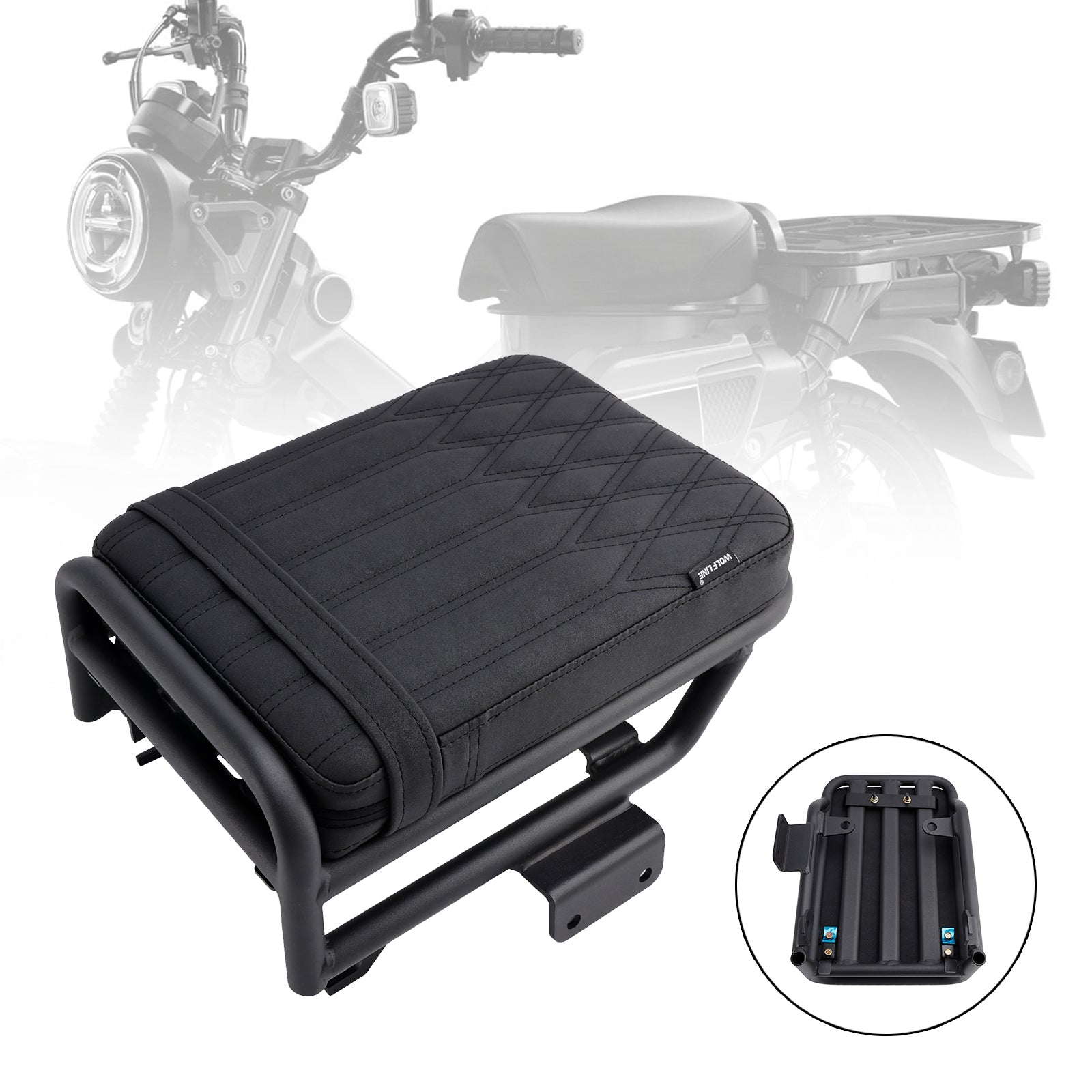 Musta litteä matkustaja satula Honda CT125 Hunter Cub 2020-2023