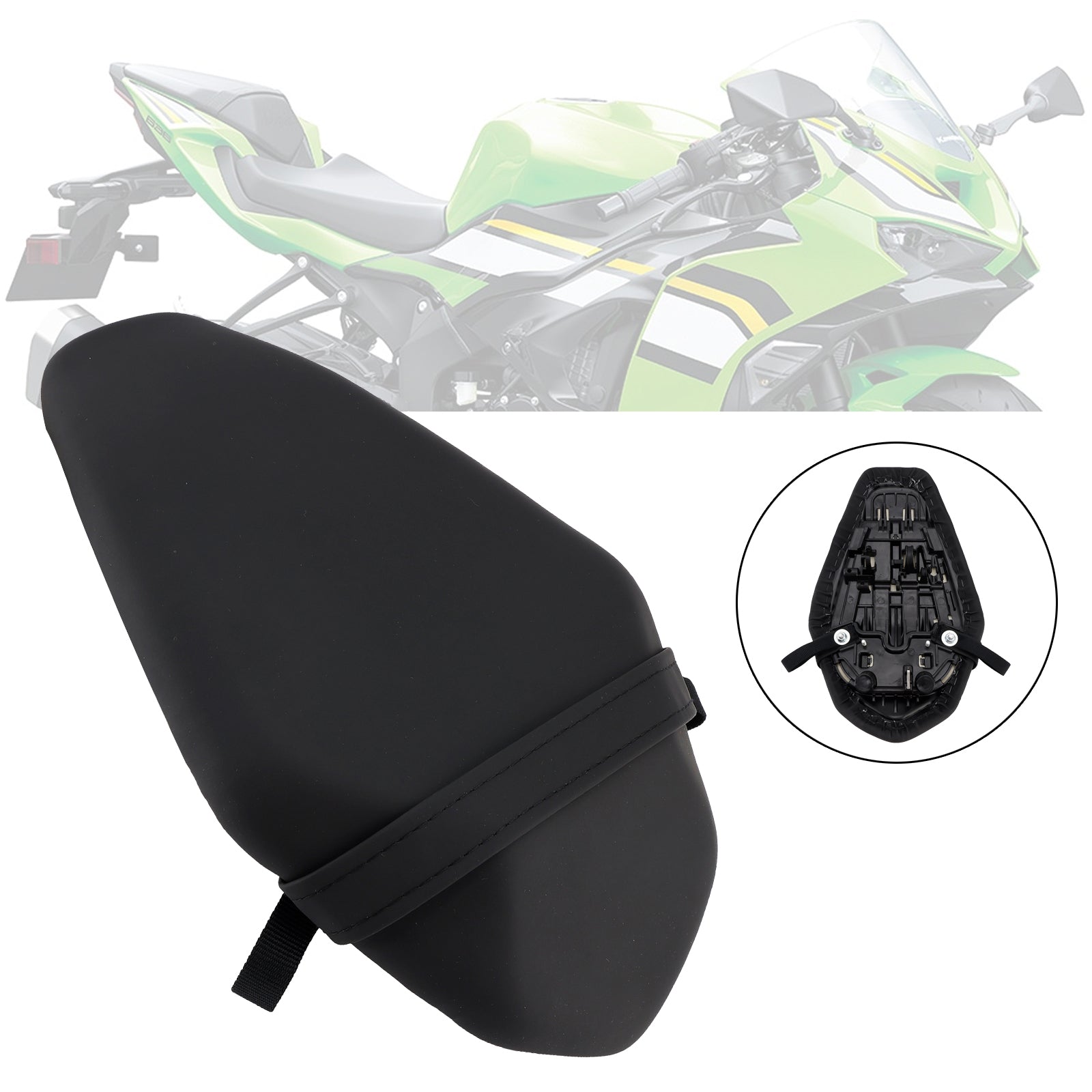 Coussin de selle passager arrière plat noir pour Kawasaki Ninja ZX-6R (2019-2025)