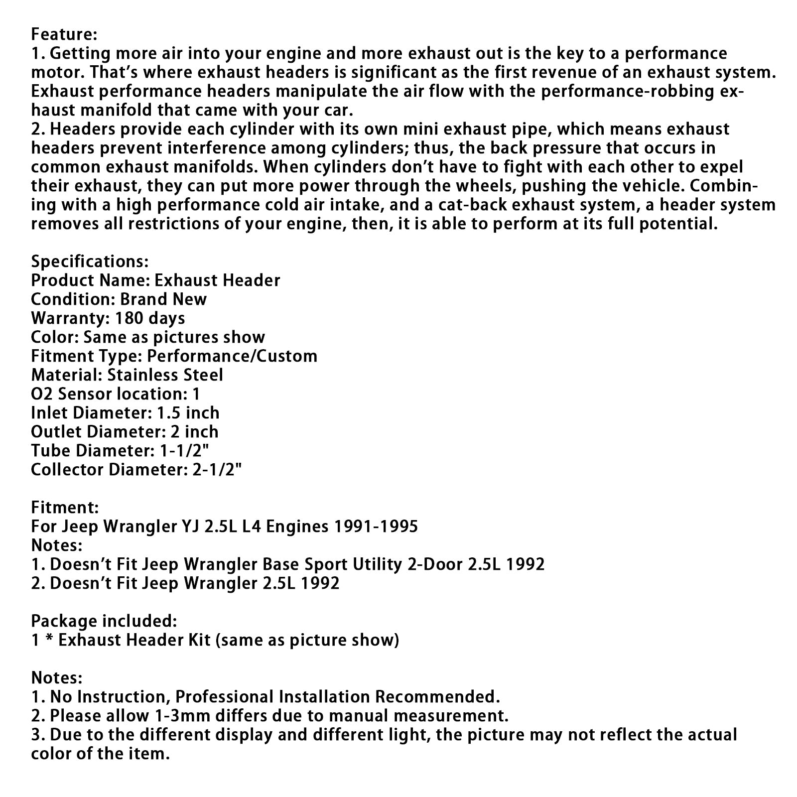 Kolektor wydechowy do Jeepa Wranglera YJ 2.5L L4 (1991-1995) z rurą spustową